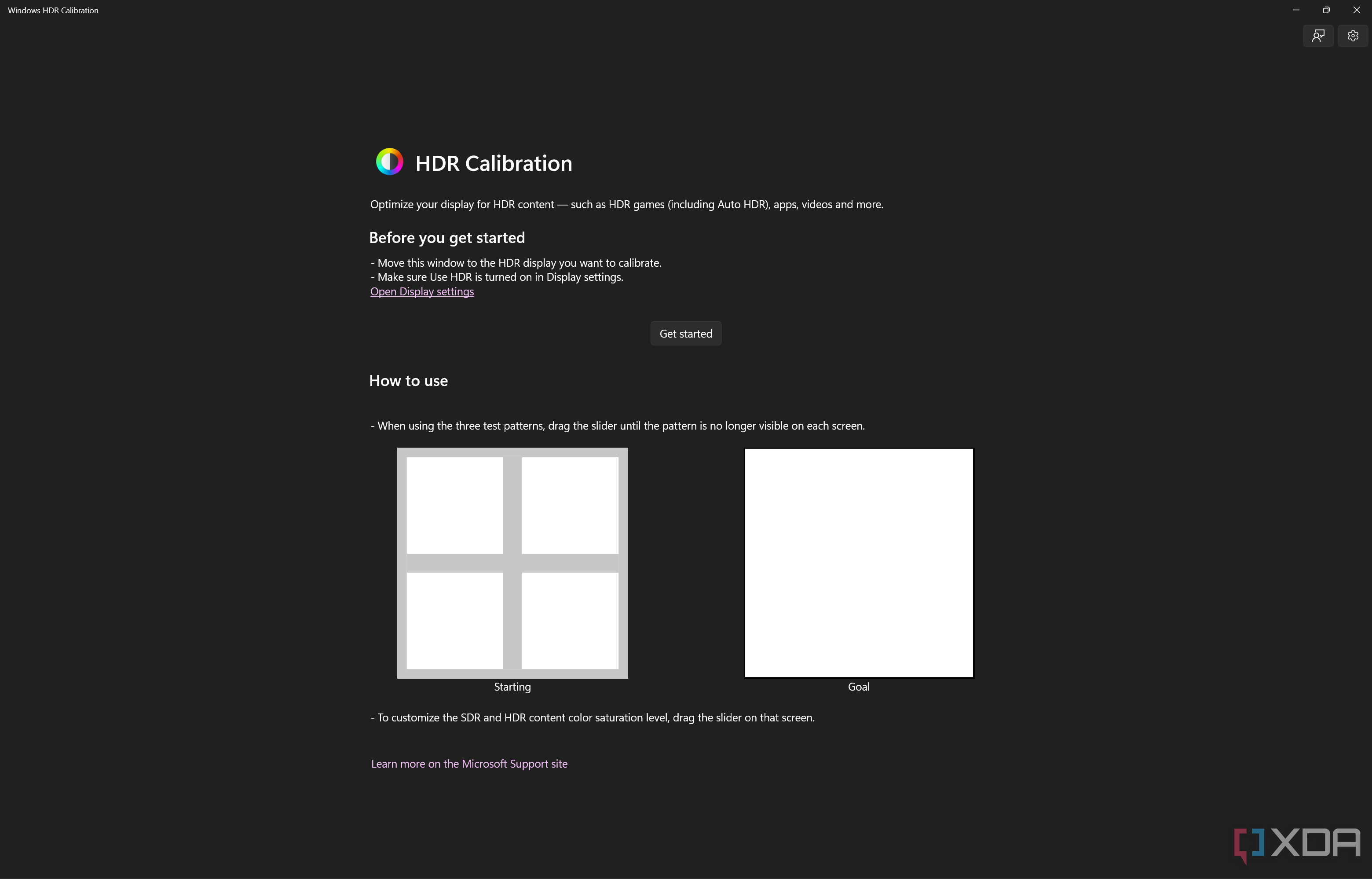 Screenshot of the Windows HDR Calibration app