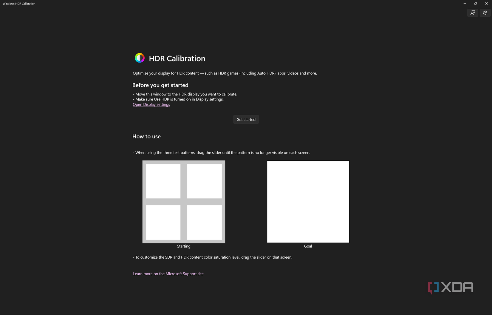 Screenshot of the Windows HDR Calibration app