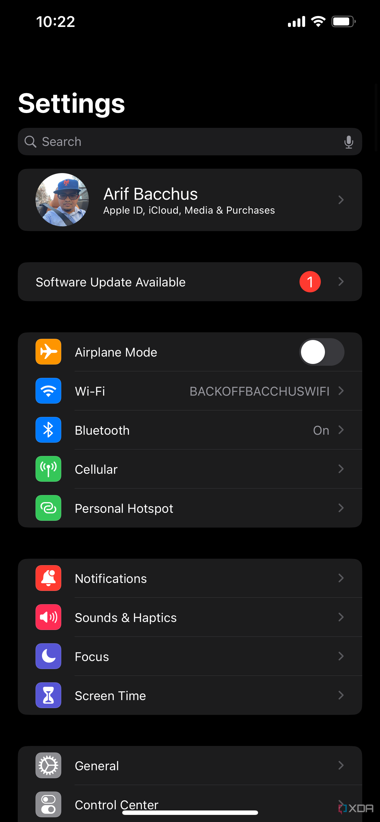 The iOS settings app