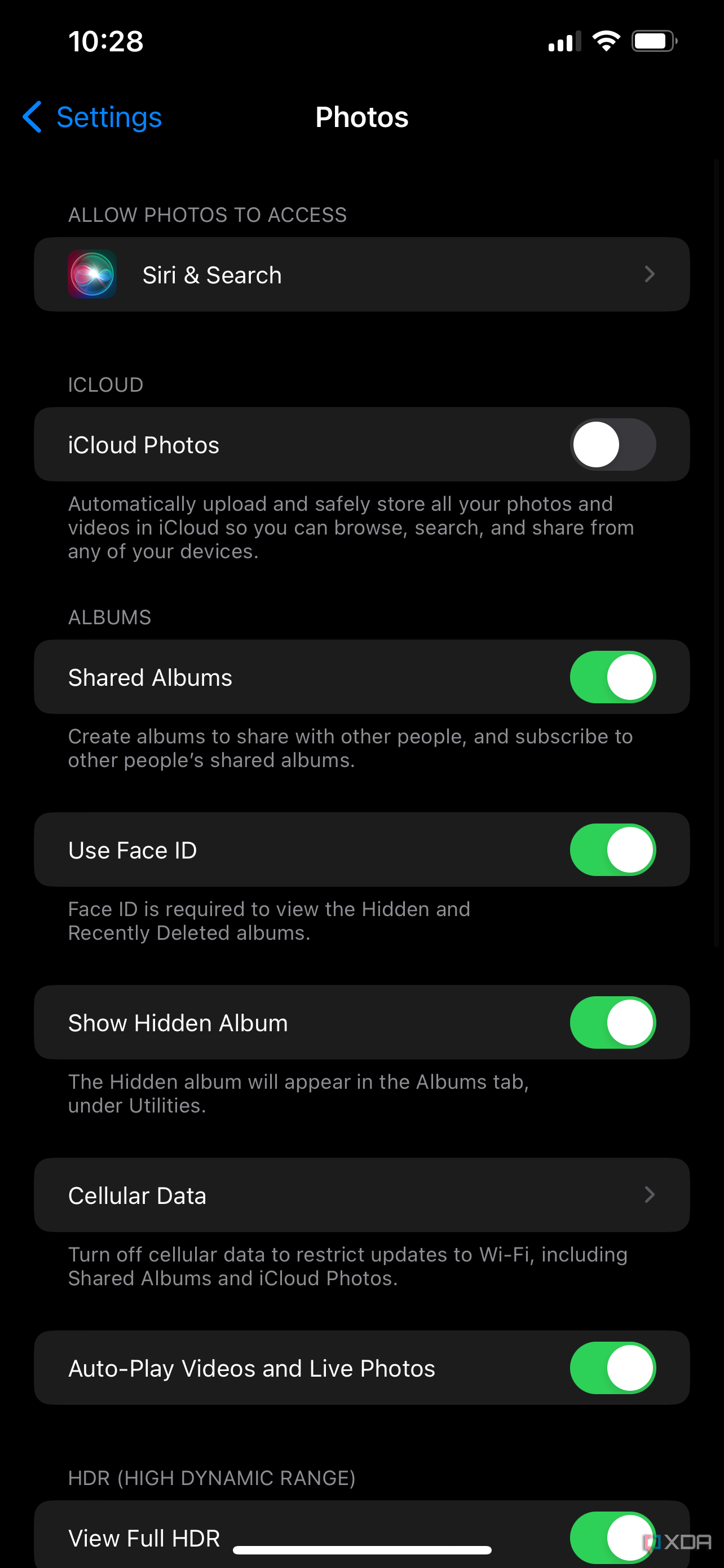 iCloud photos in the WIndows 11 settings app