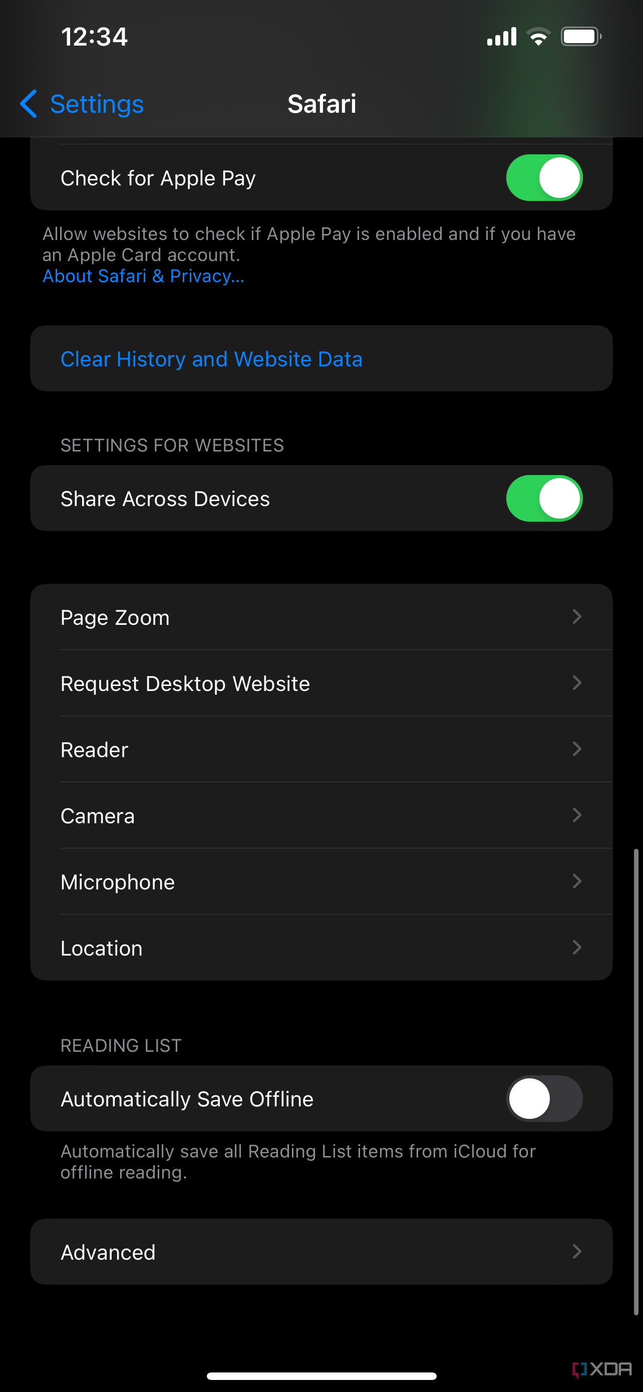 Clear Safari data in the list of Settings in iOS
