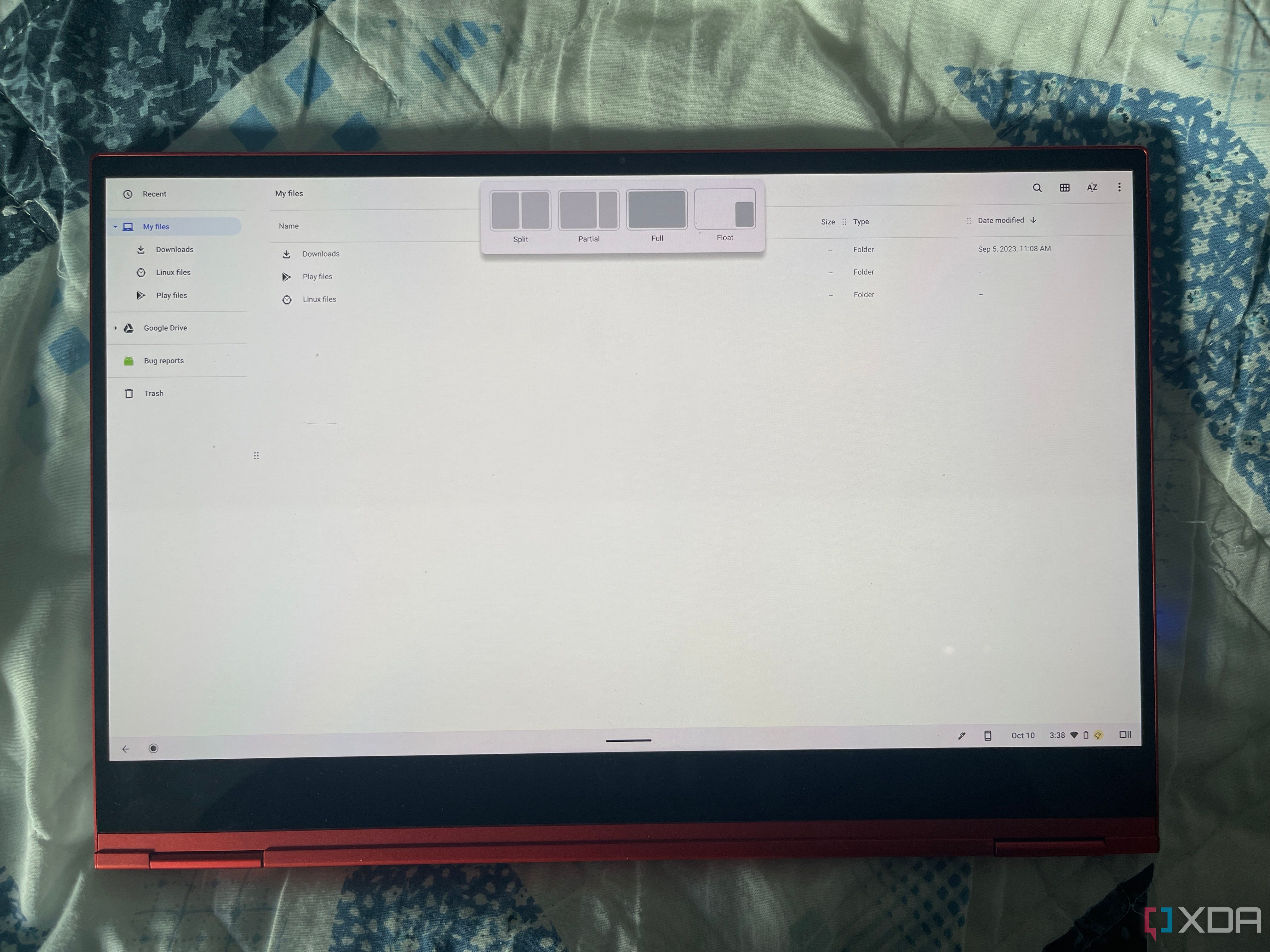 Панель многозадачности Chromebook в режиме планшета