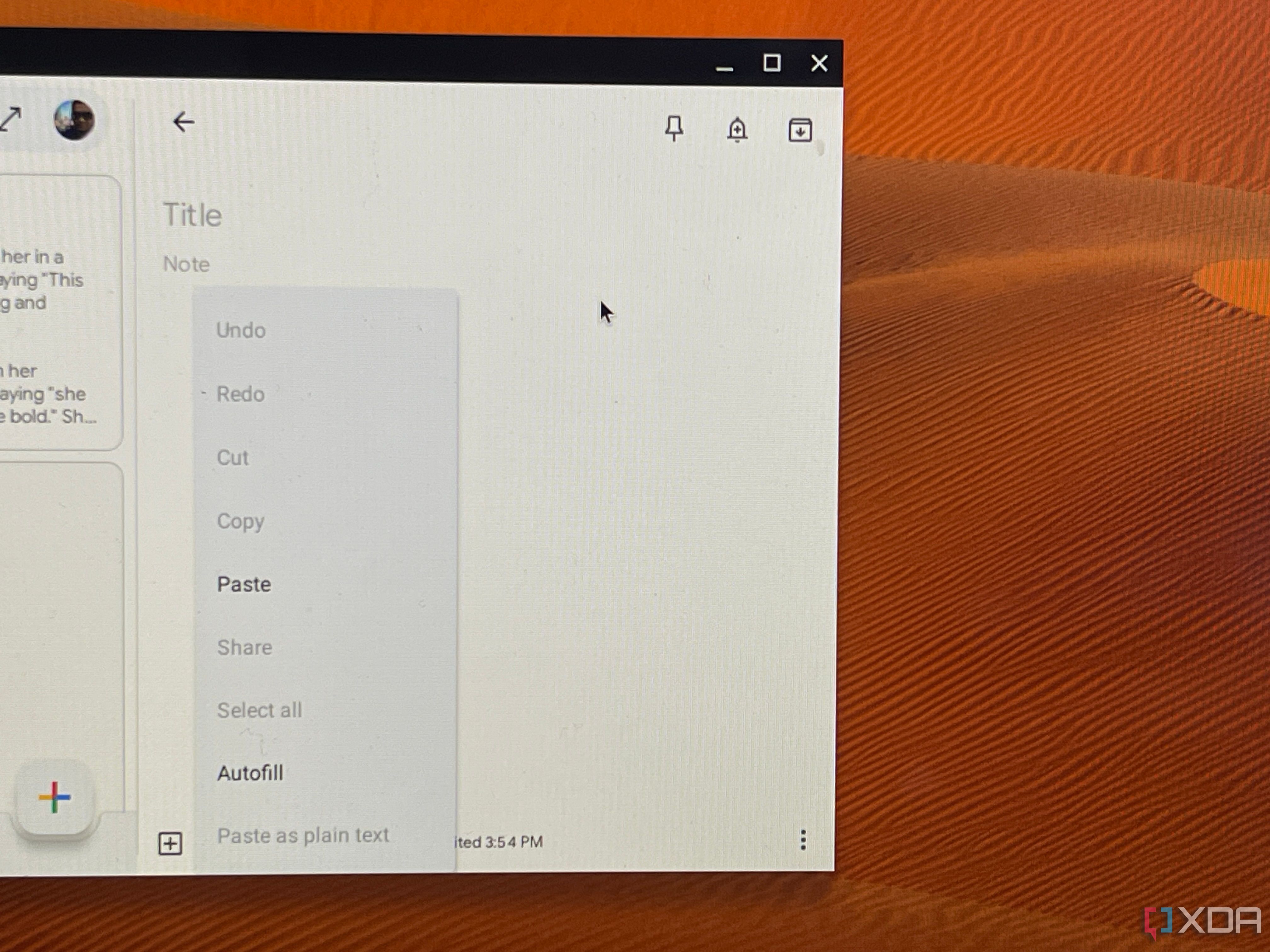 Pasting a word in ChromeOS notes app