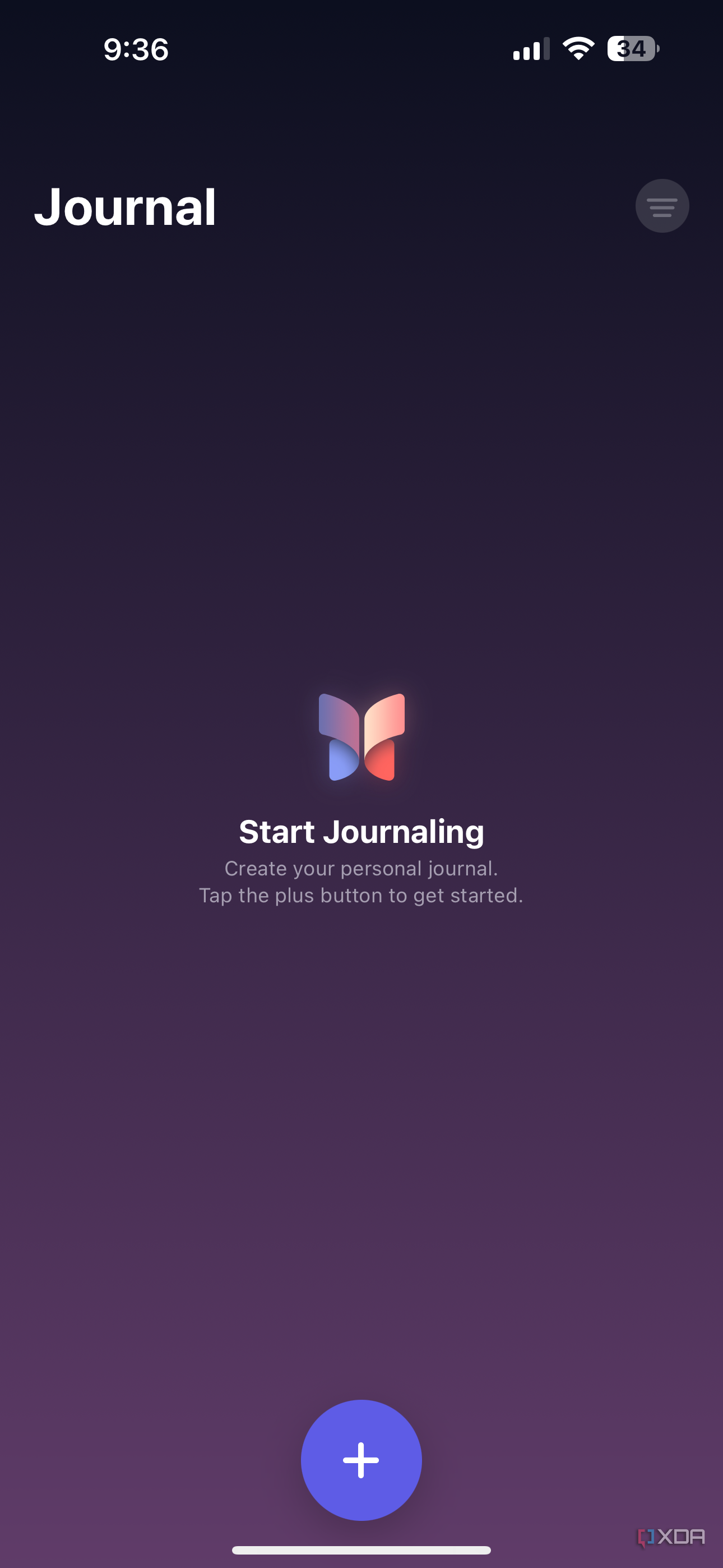 Tela de manual do aplicativo Apple Journal