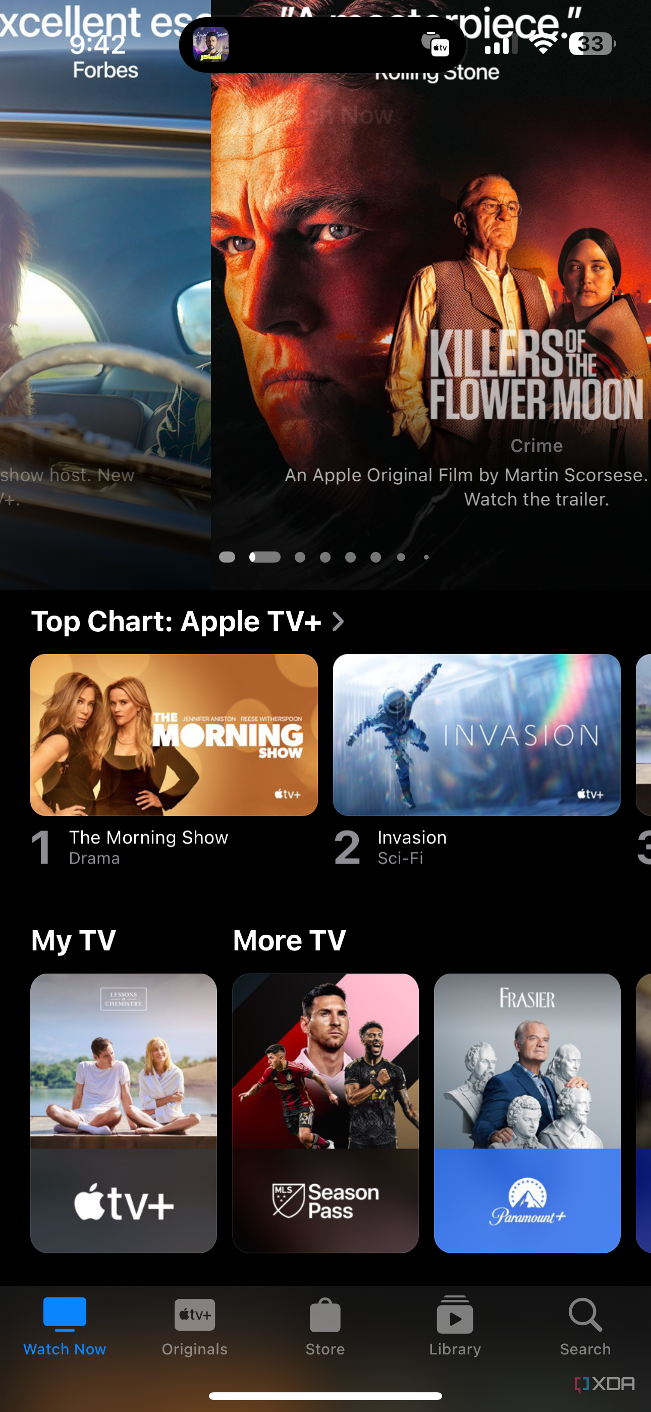 Aplicativo Apple TV mostrando canais e títulos em destaque