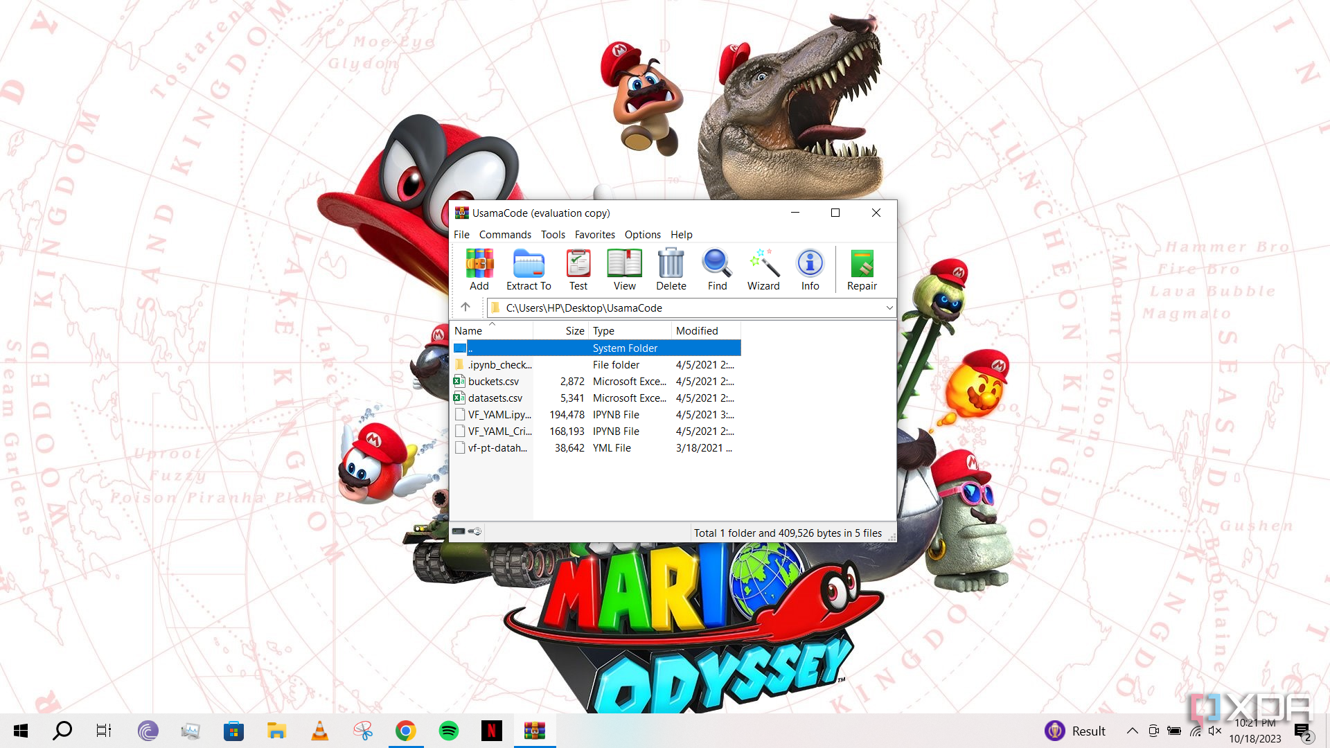WinRAR running on Windows 10 desktop