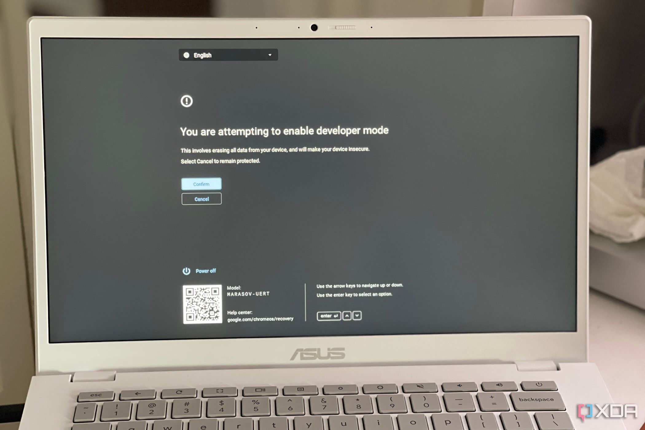 A photo showing the proccess of entering developer mode in ChromeOS