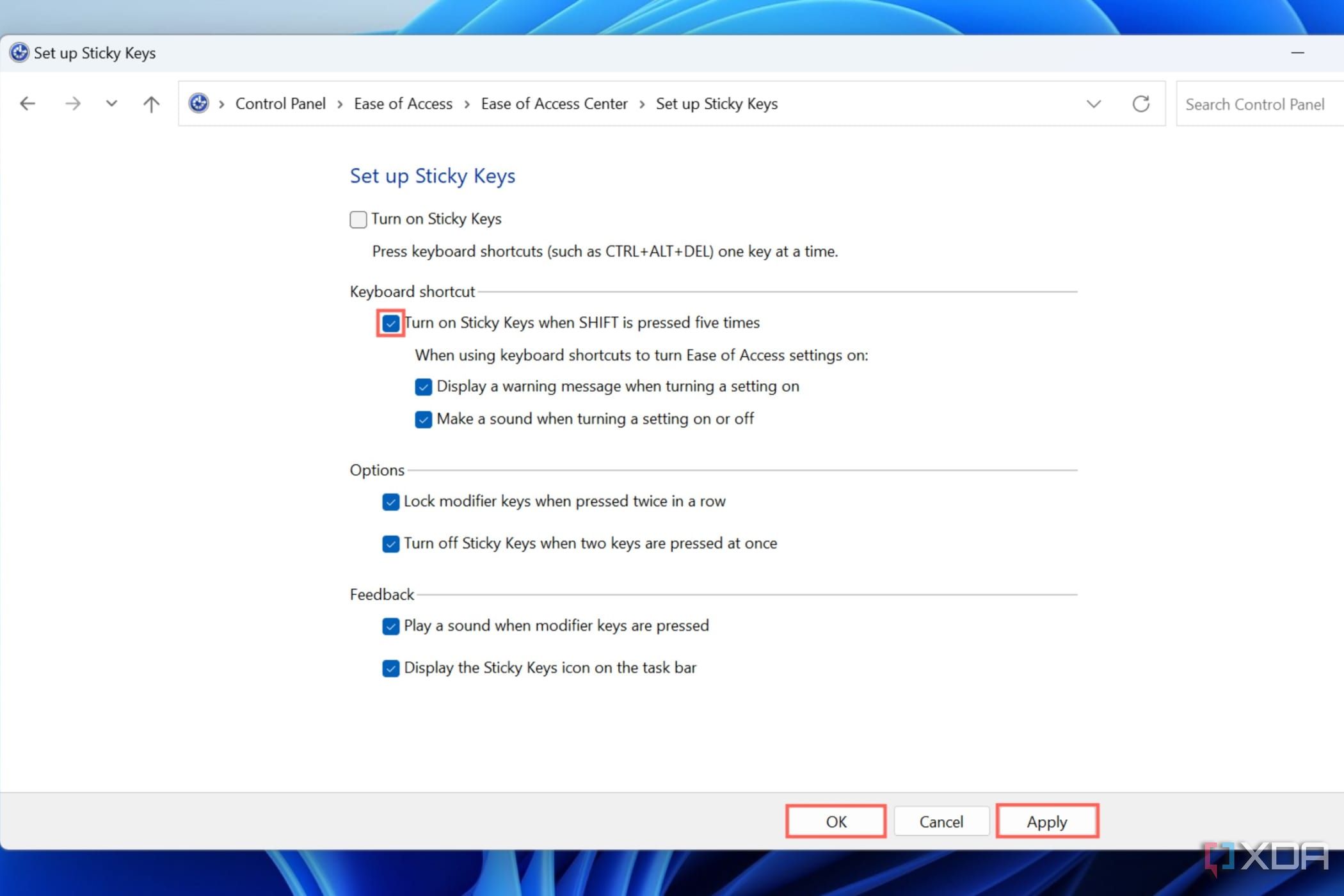 How to turn off Sticky Keys in Windows 11