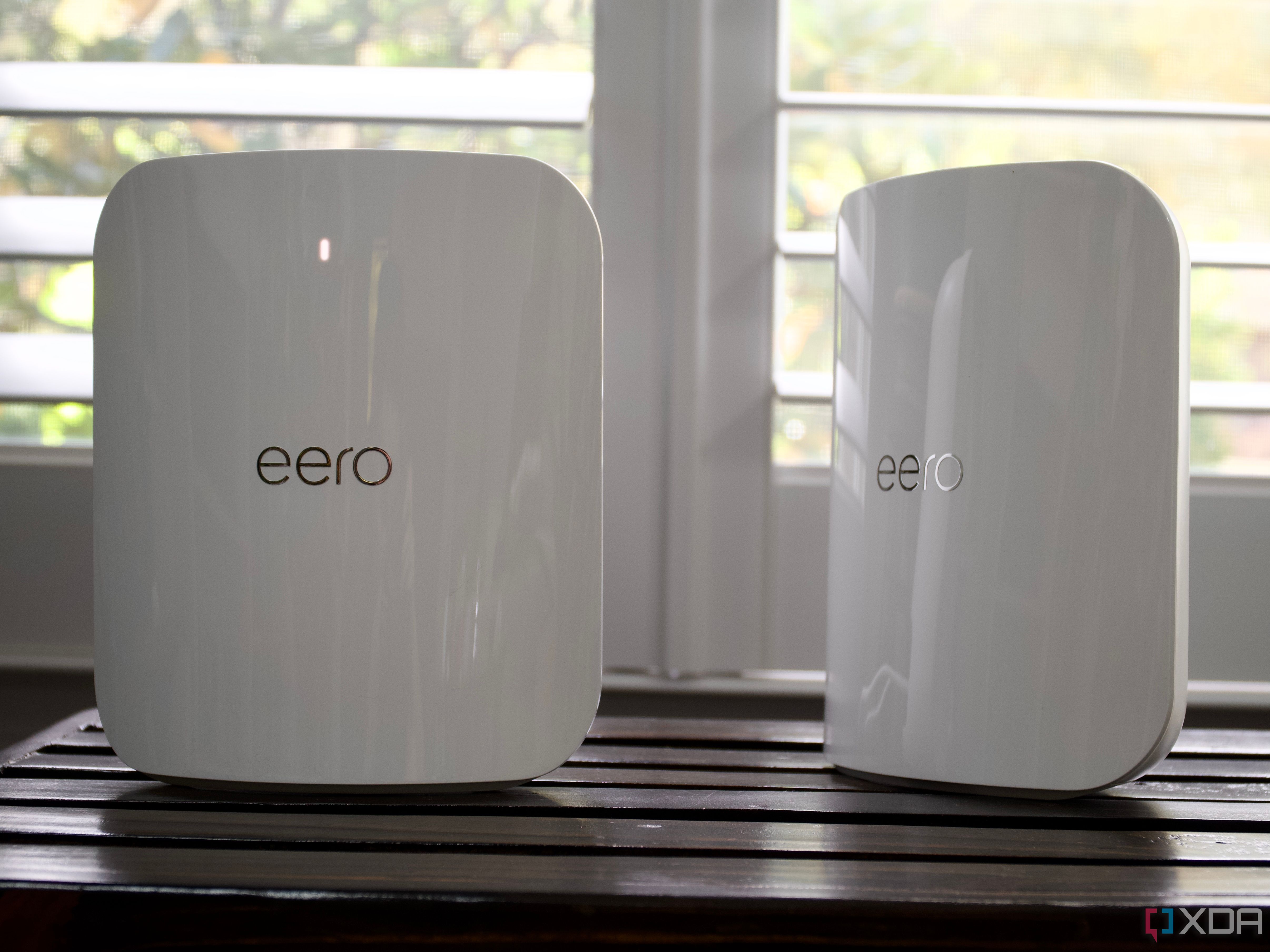 Eero Max 7 review two routers, one at an angle