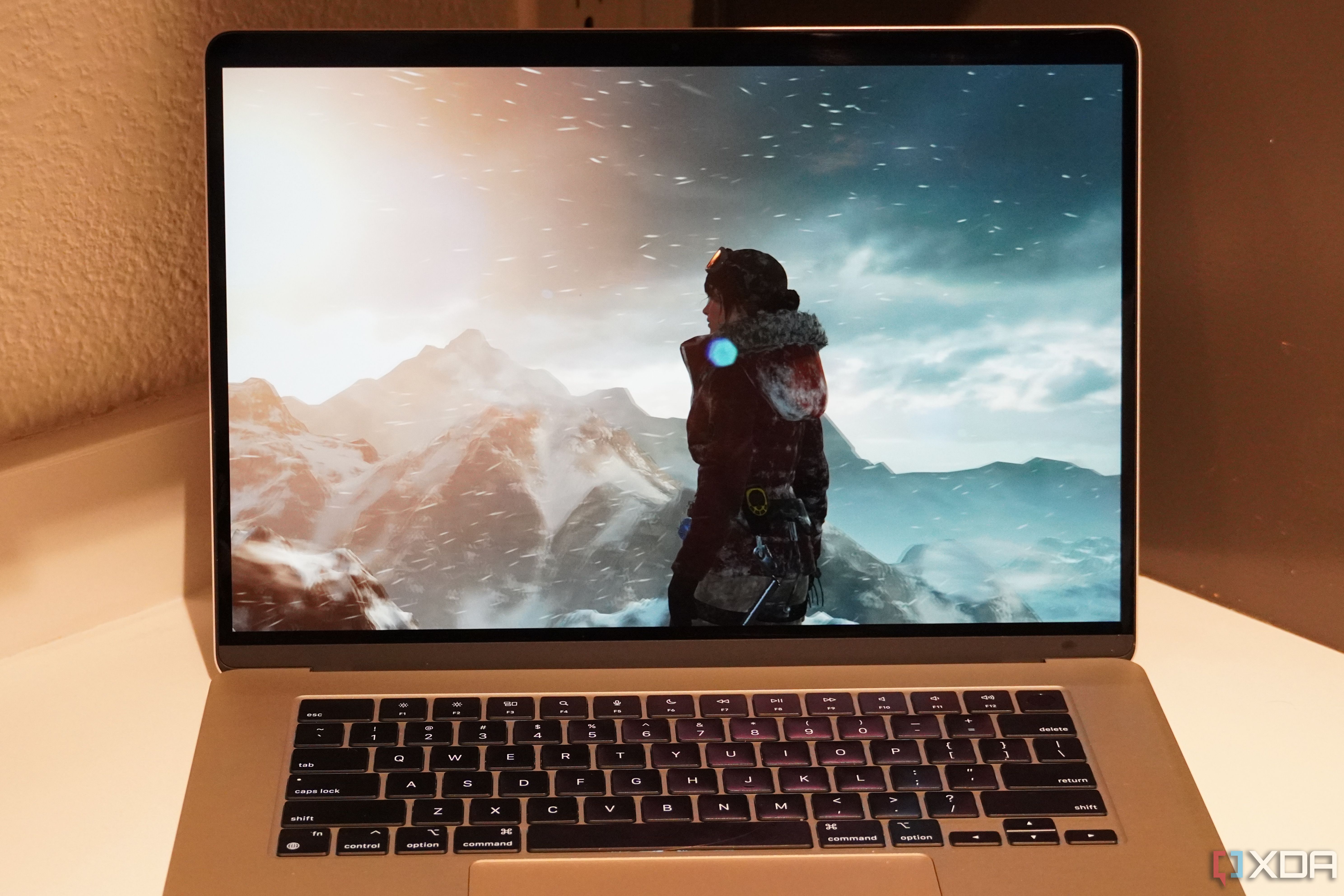 Rise of the Tomb Raider benchmark running on macOS Sonoma.