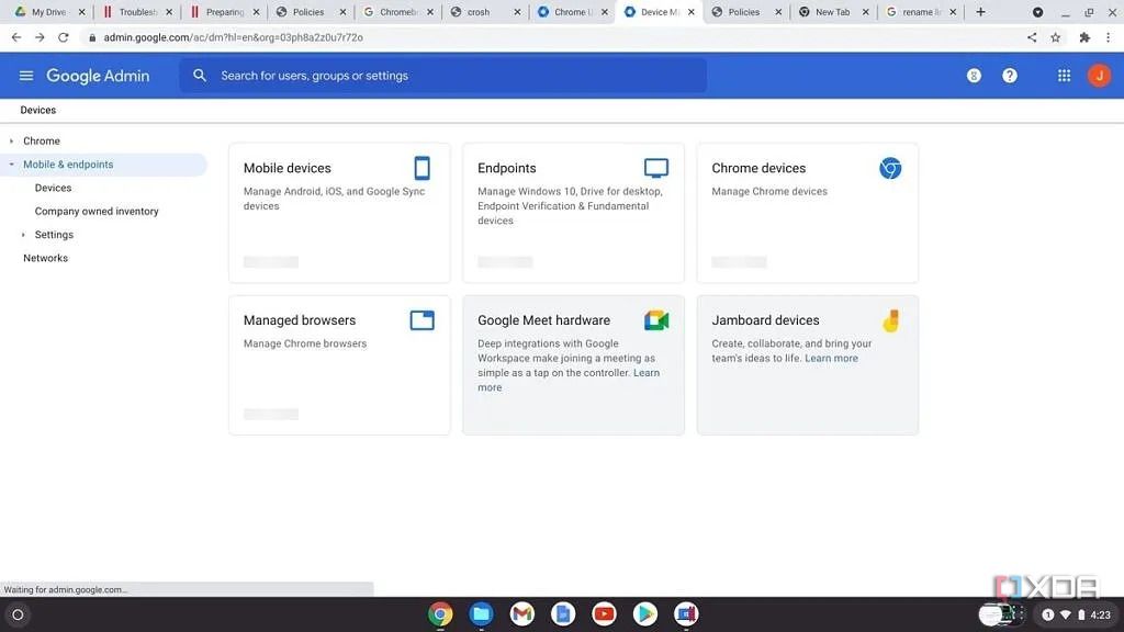 La consola de administración de Google en ChromeOS