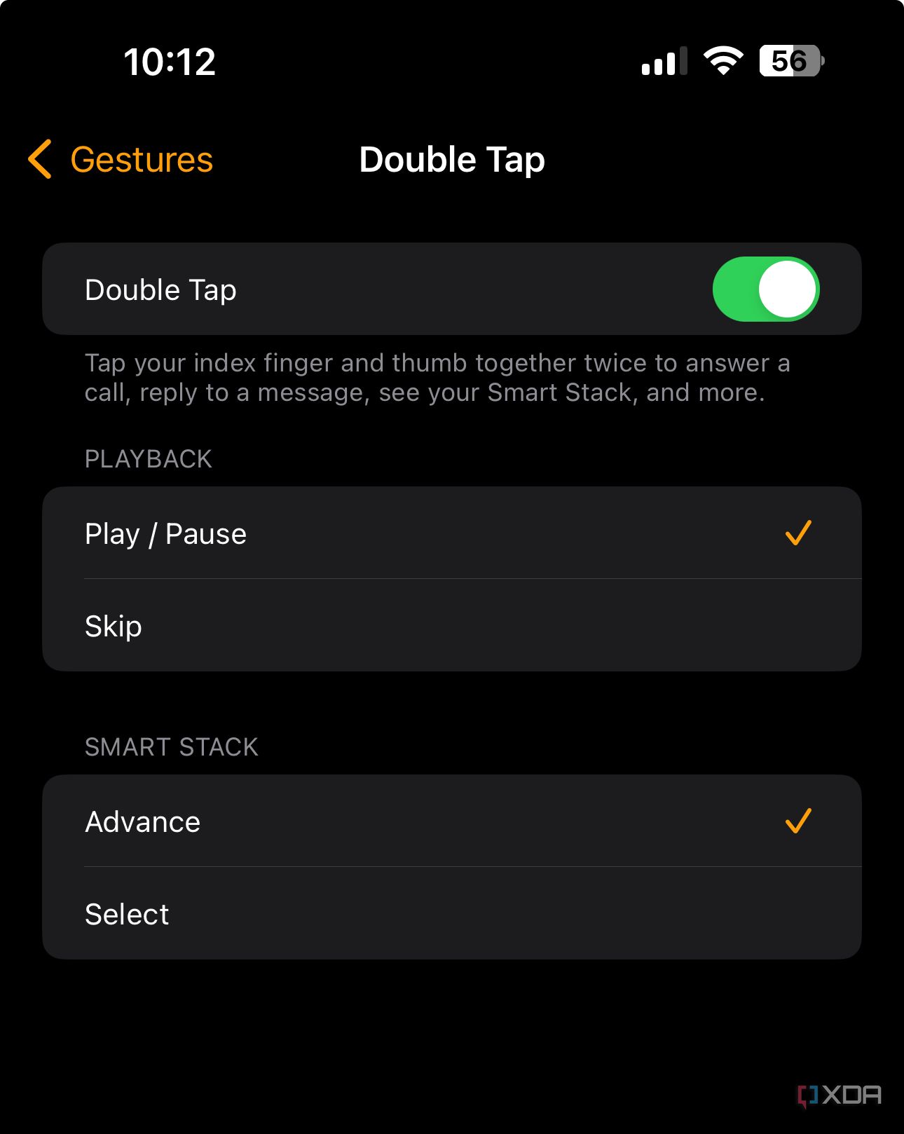 Personalizações Double Tap no aplicativo Watch no iOS 17.1 beta 2