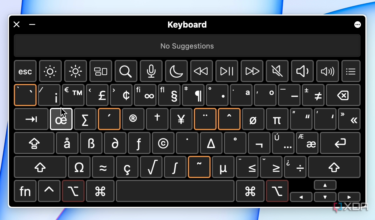 The orange keys on the Keyboard Viewer.