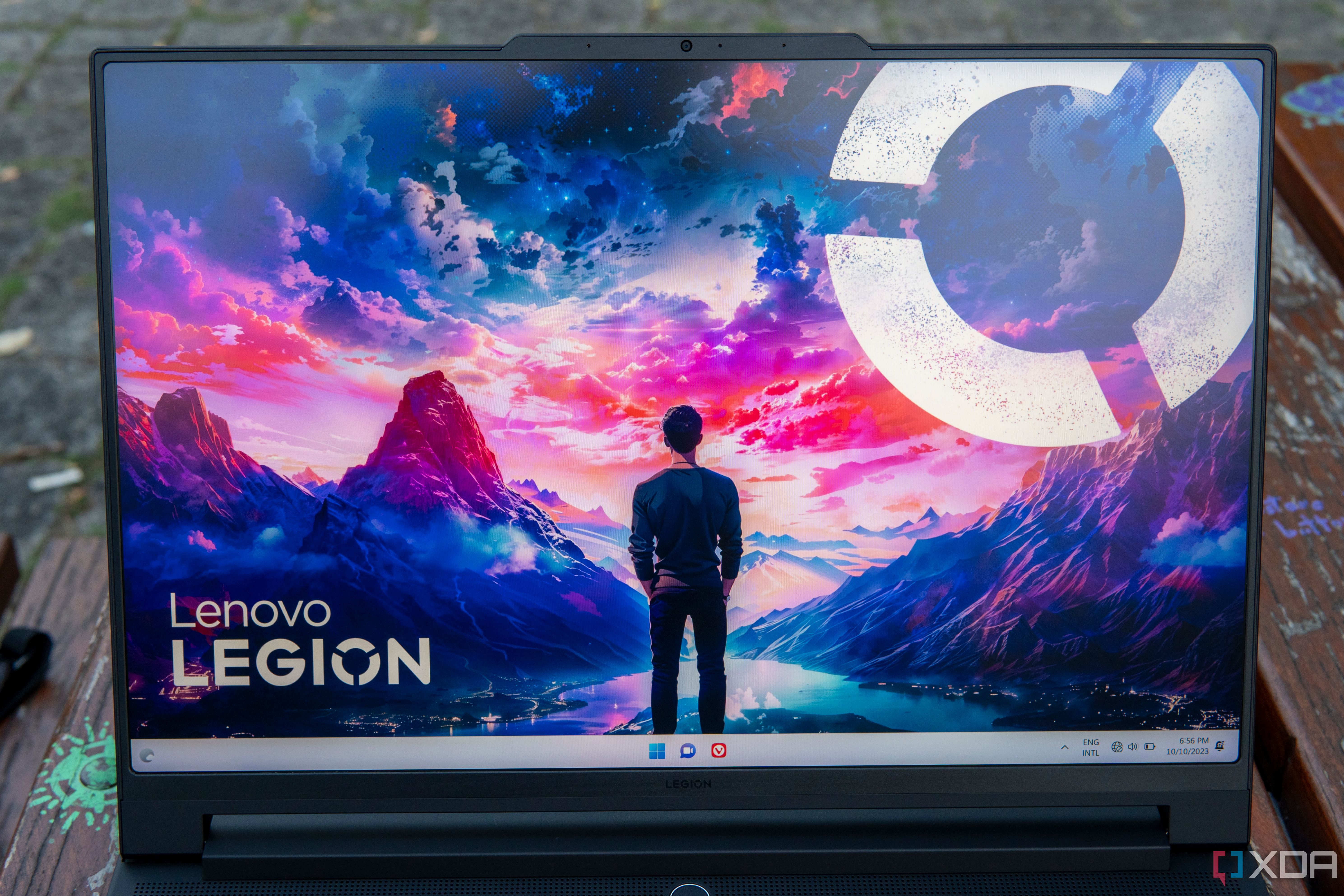 Front view of the Lenovo Legion 9i display showing the desktop background