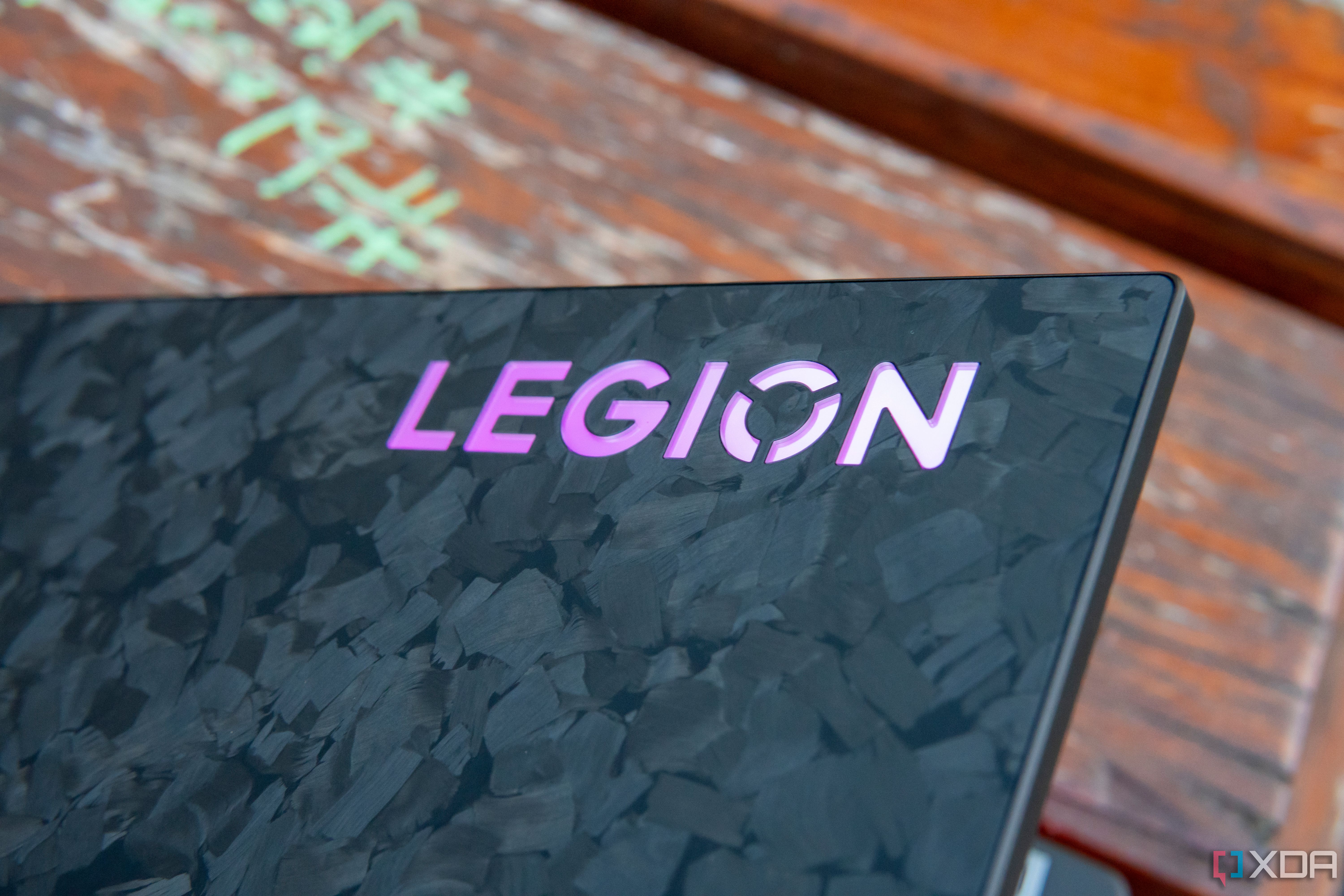 Close-up view of the Legion logo on the Lenovo Legion 9i
