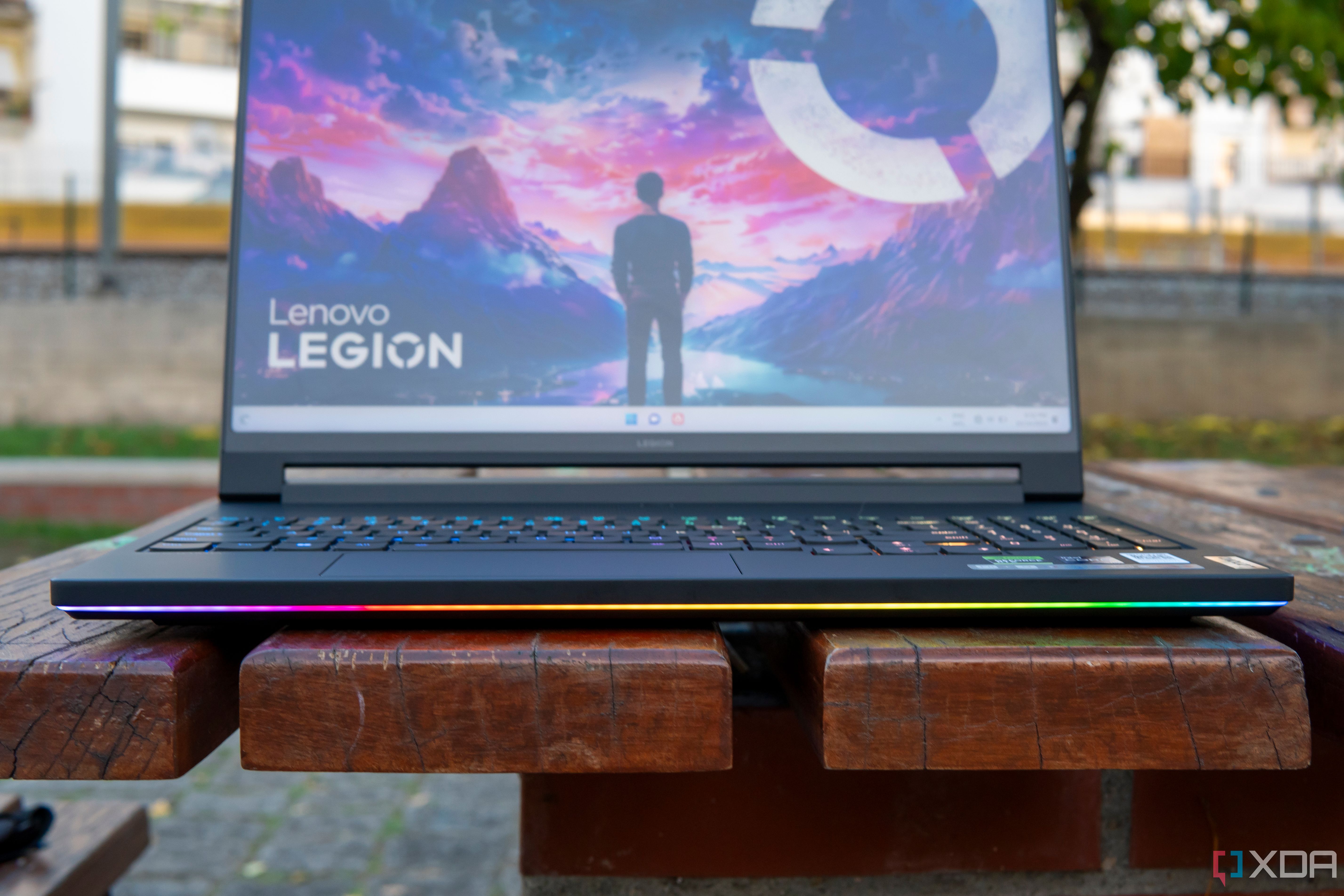 Close-up front view of the Lenovo Legion 9i, focused on the edge of the laptop