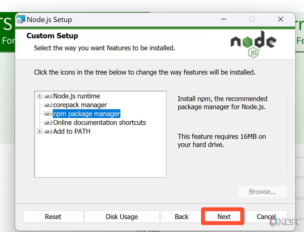 Instalación del Administrador de paquetes de Node en Windows.