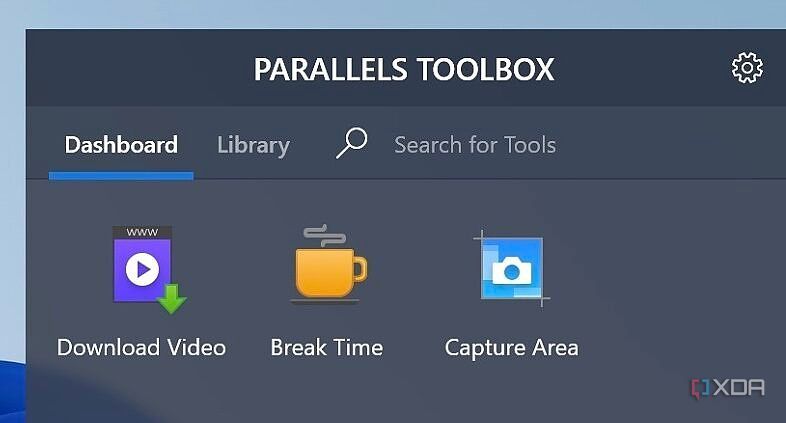 The Parallels Toolbox in a Windows virtual machine.