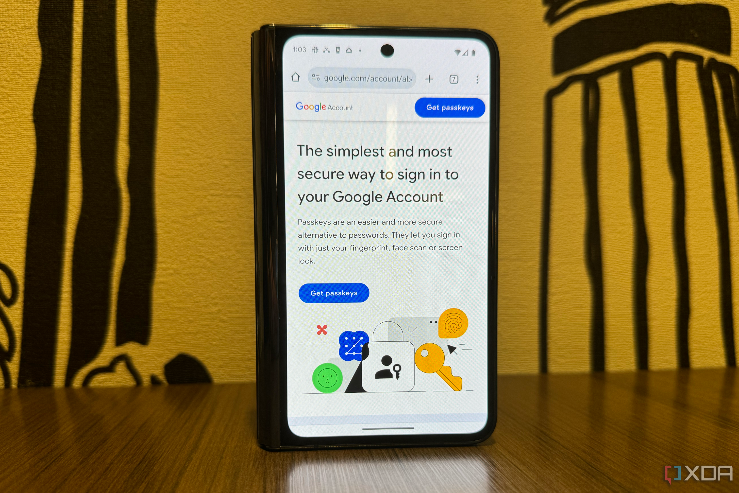 La página de claves de acceso de Google en un Google Pixel Fold.