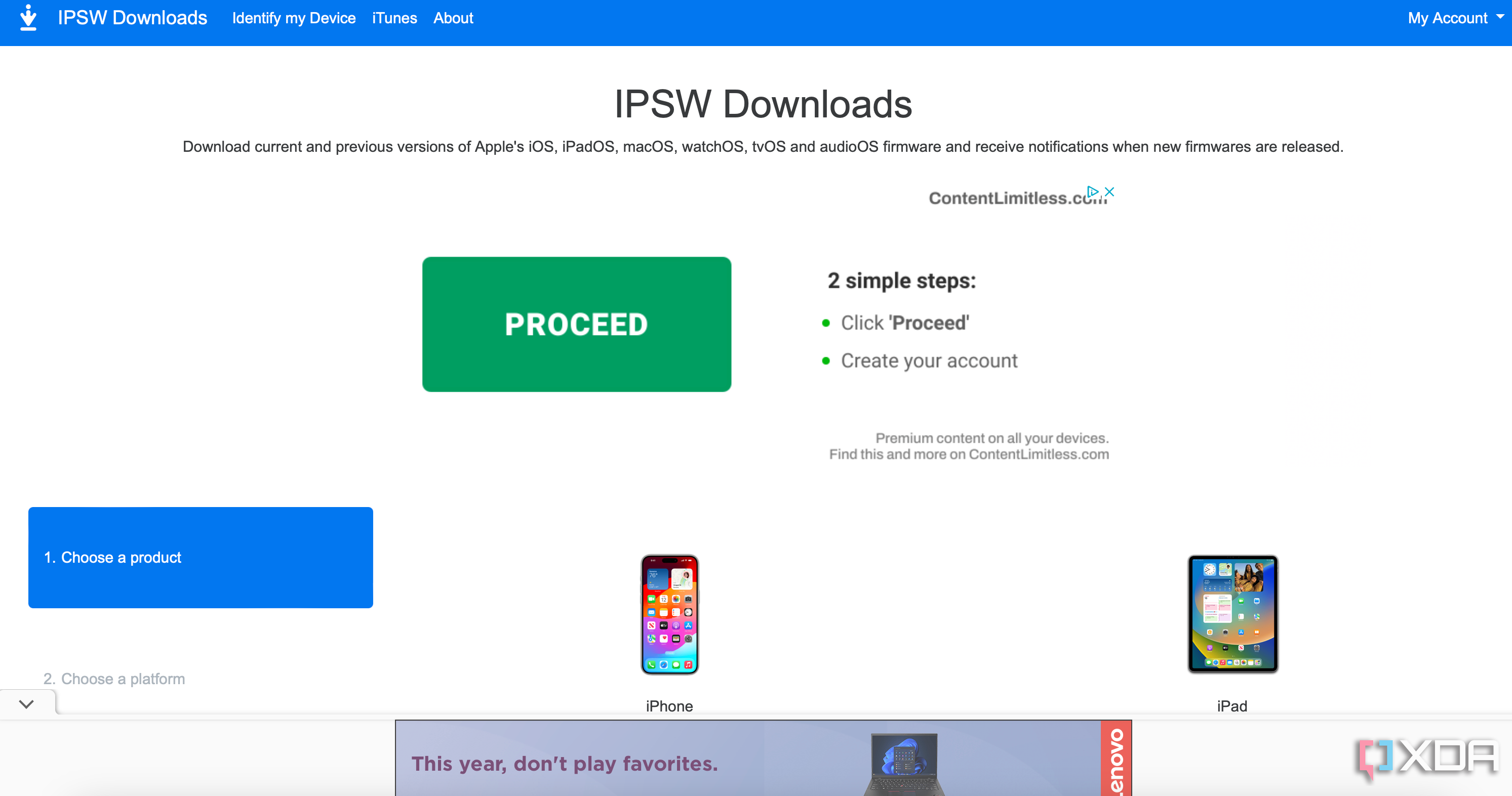 Домашняя страница IPSW.com на MacBook в браузере Safari.