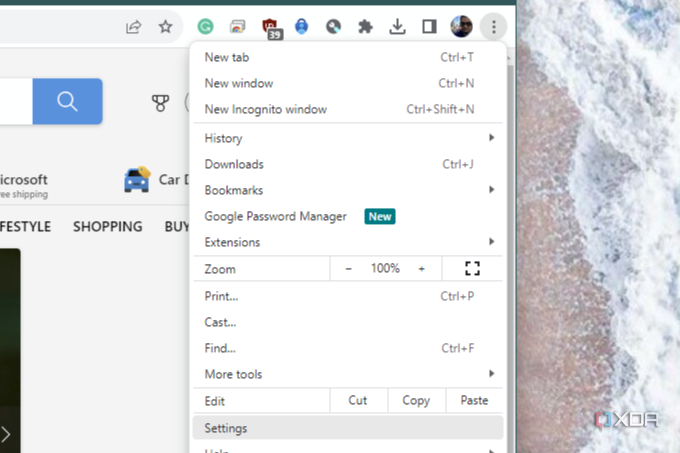 The settings menu in Google Chrome