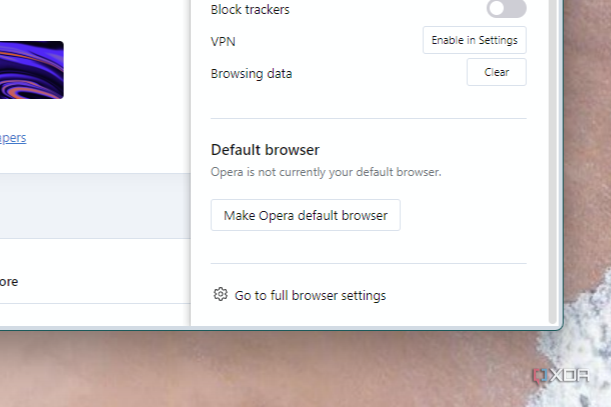 Full browser settings in Opera