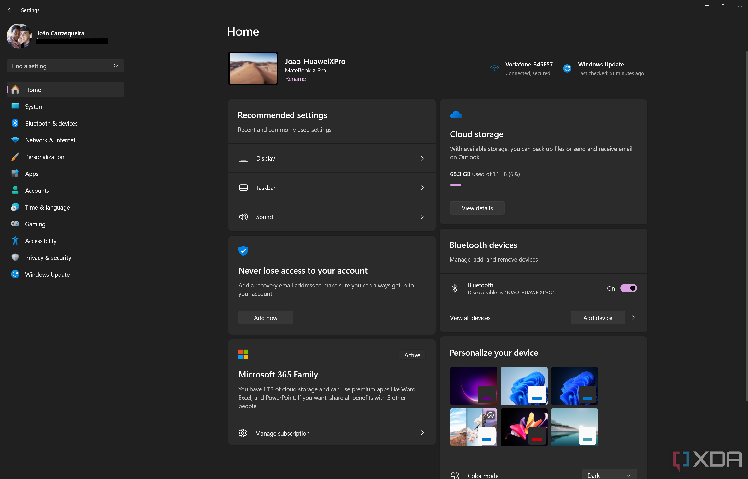 Screenshot of the Home section in the Windows 11 Settings app