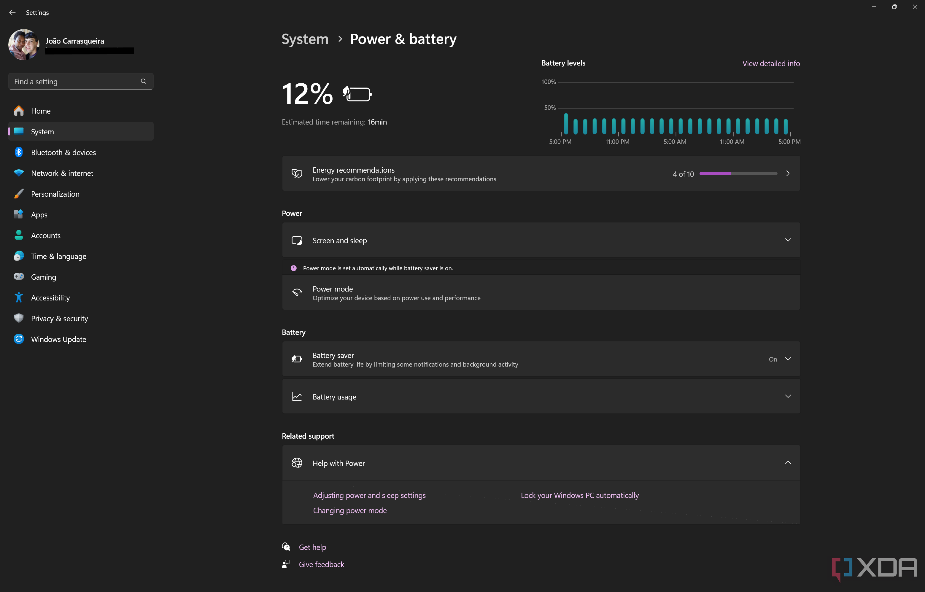 Screenshot of the Power and Battery page in Windows 11 Settings