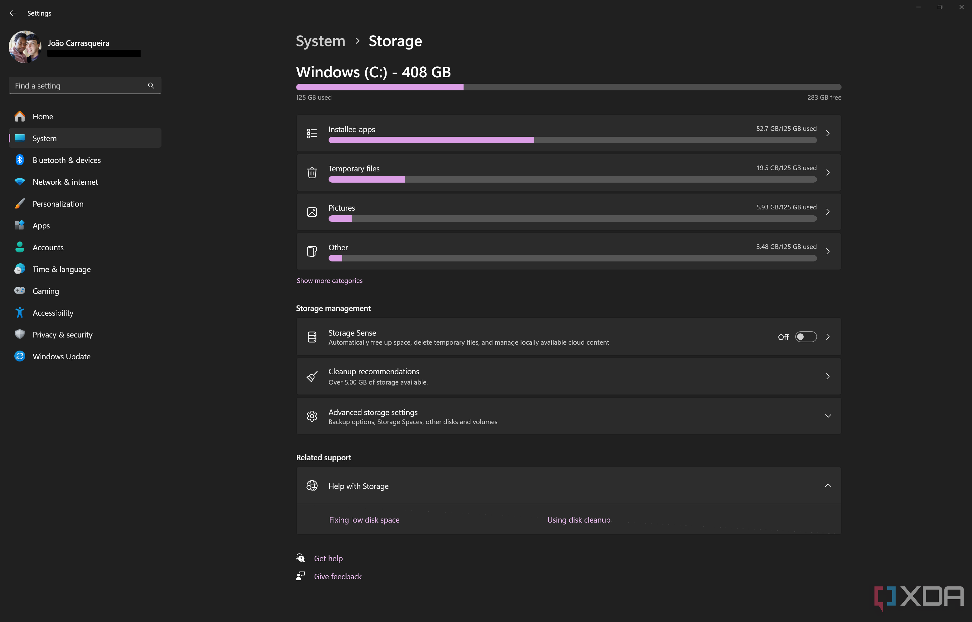 Screenshot of Storage page in Windows 11 Settings