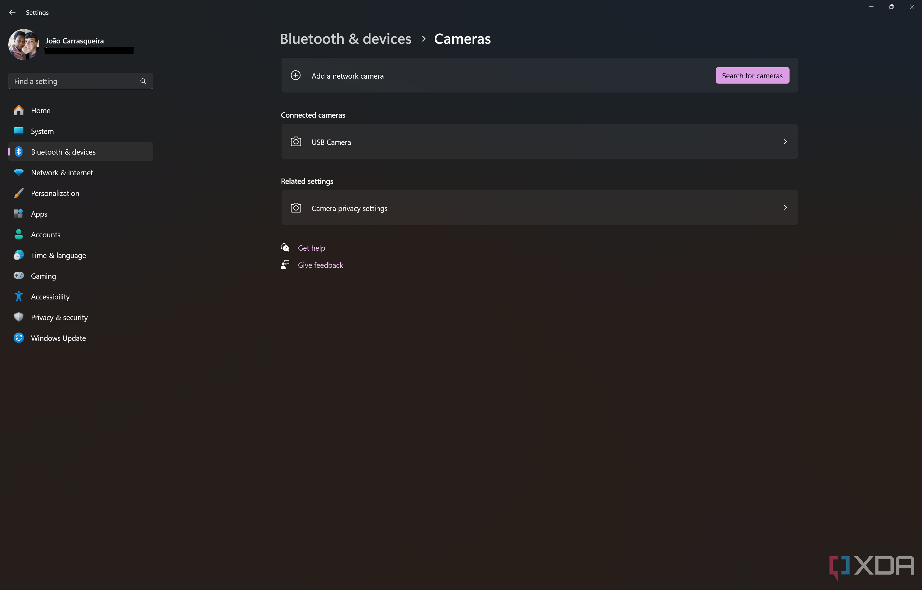 Sreenshot of Cameras page in Windows 11 Settings