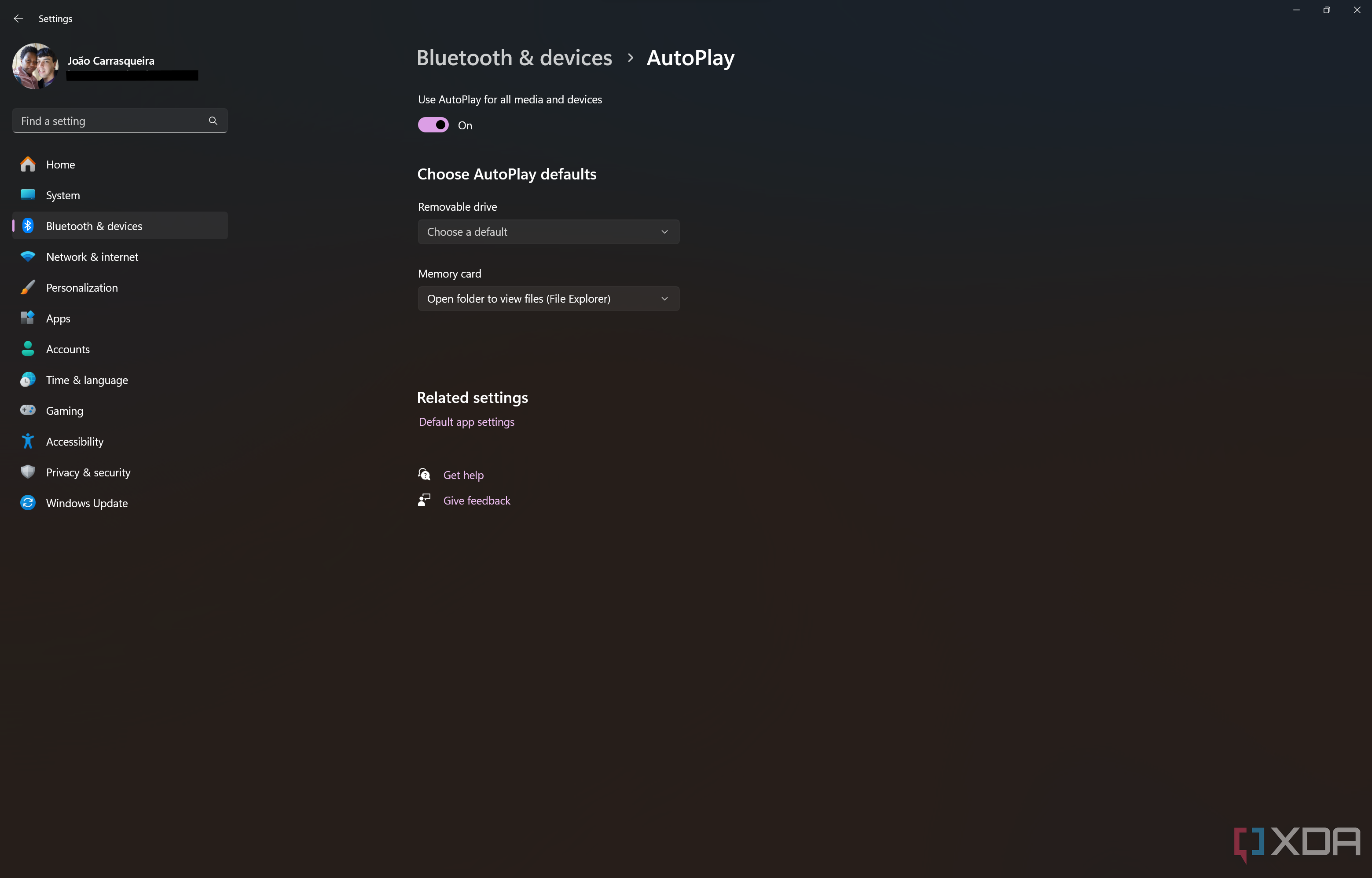 Screenshot of Autoplay page in Windows 11 Settings