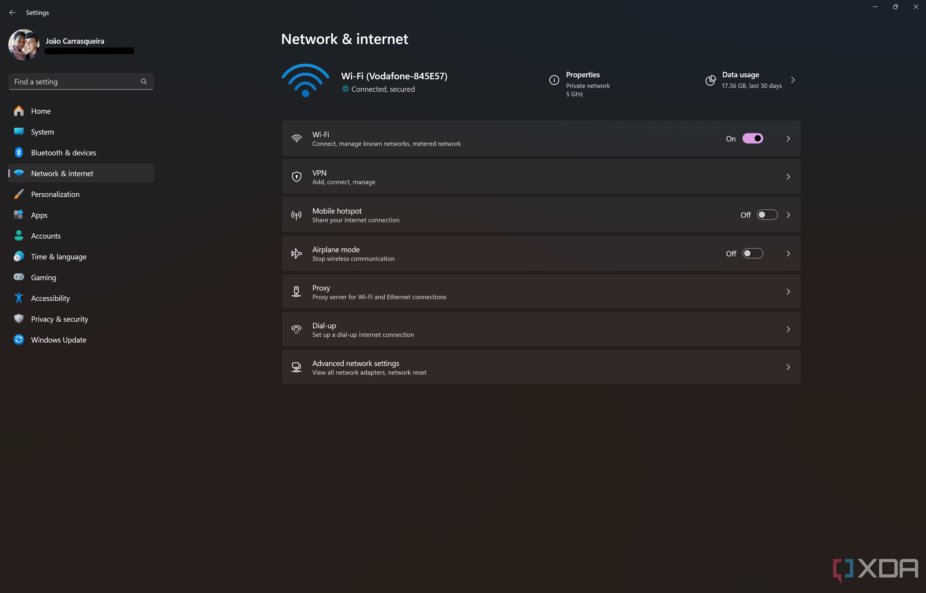 Screenshot of Network & Internet section in Windows 11 Settings