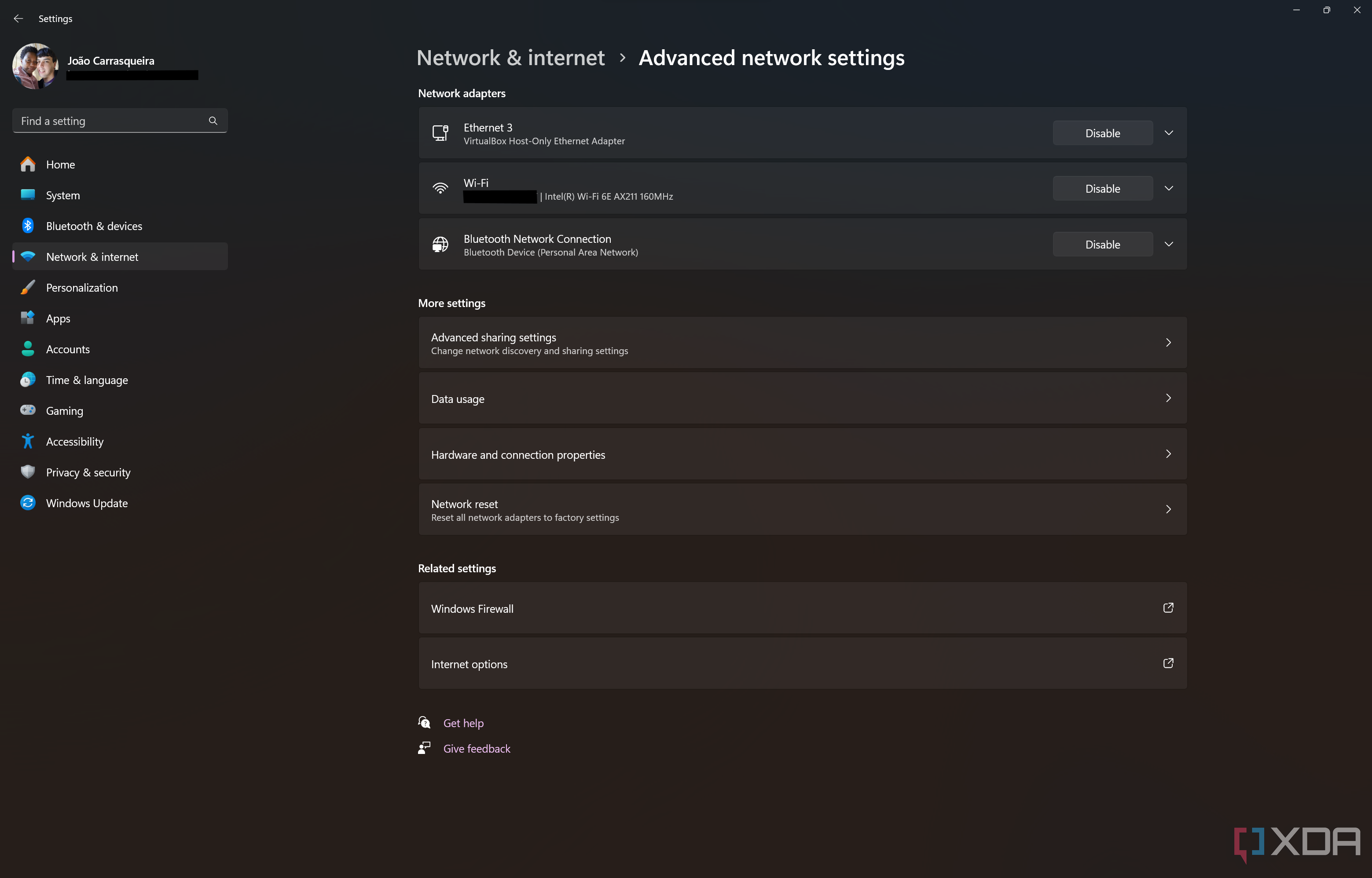 Screenshot of Advanced network settings page in the Windows 11 Settings app