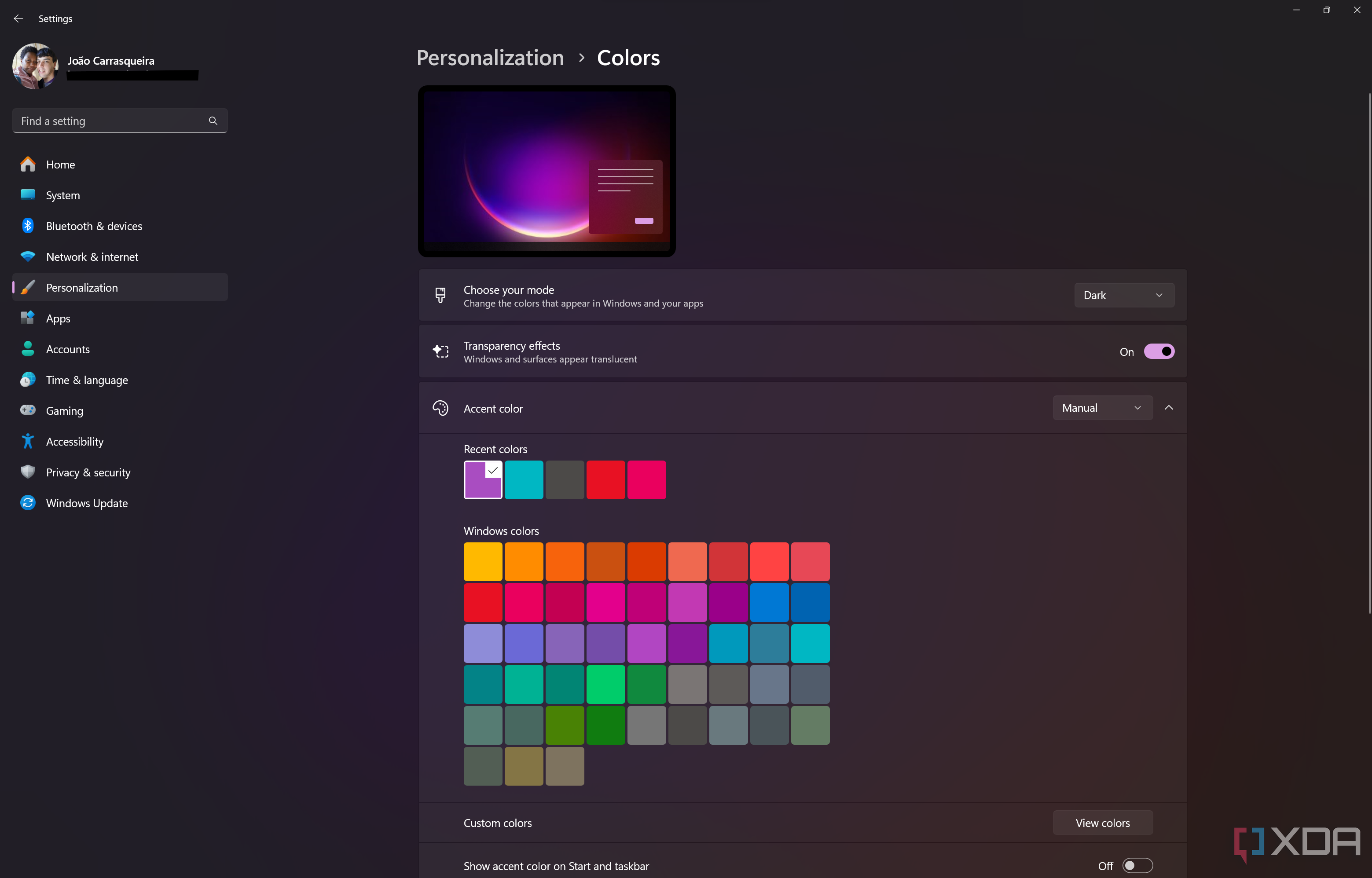 Screenshot of the Colors page in Windows 11 Settings