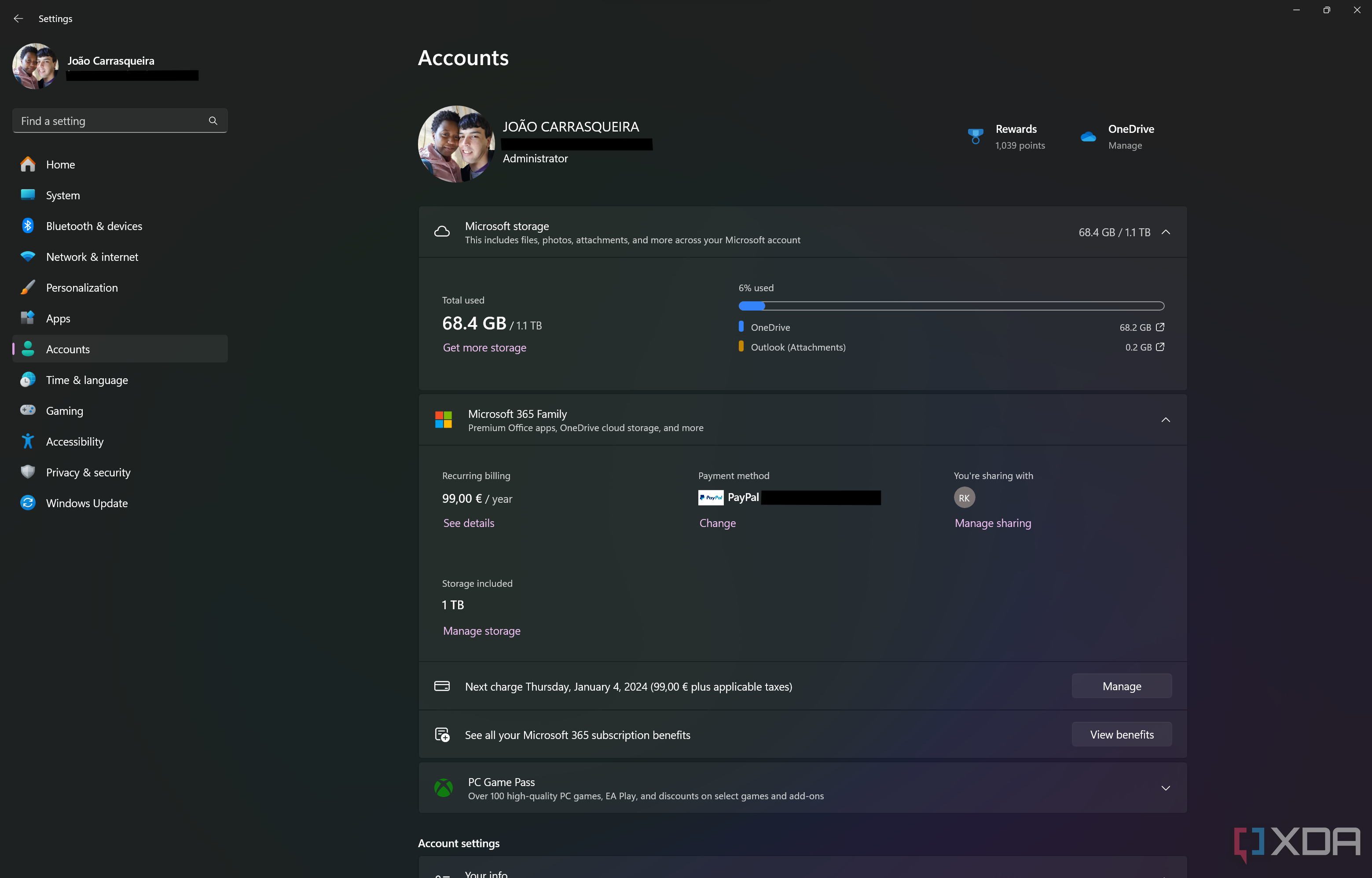 Screenshot of the Accounts section in Windows 11 Settings