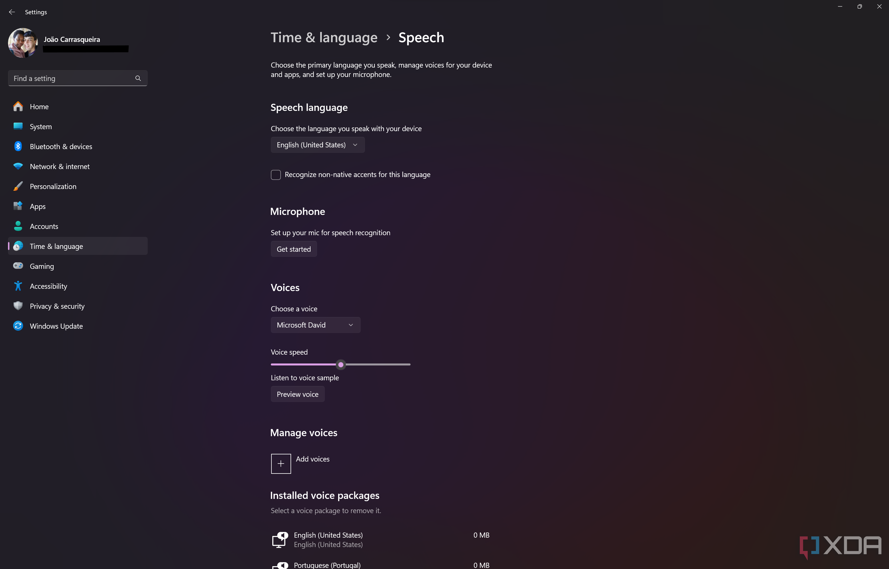 Screenshot of the Speech page in Windows 11 Settings