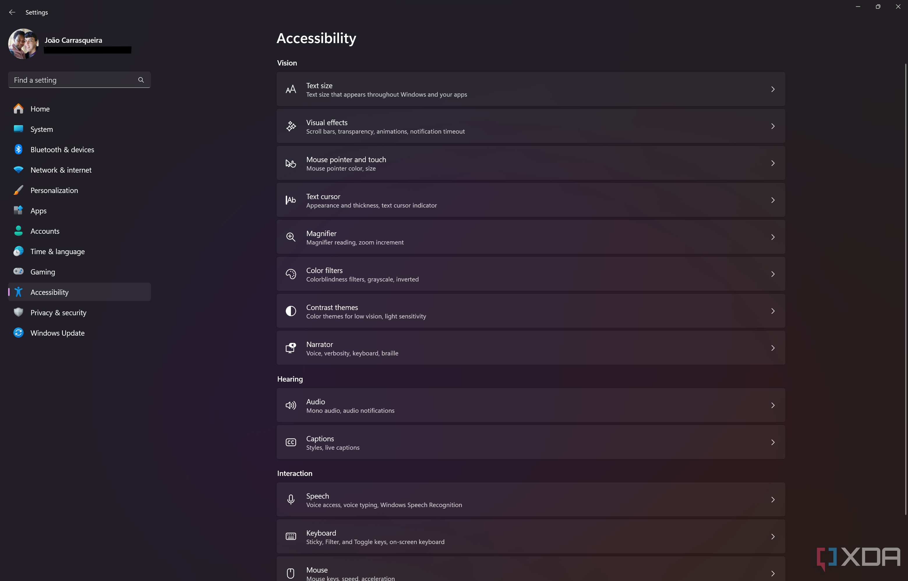 Screenshot of the Accessibility section in Windows 11 Settings