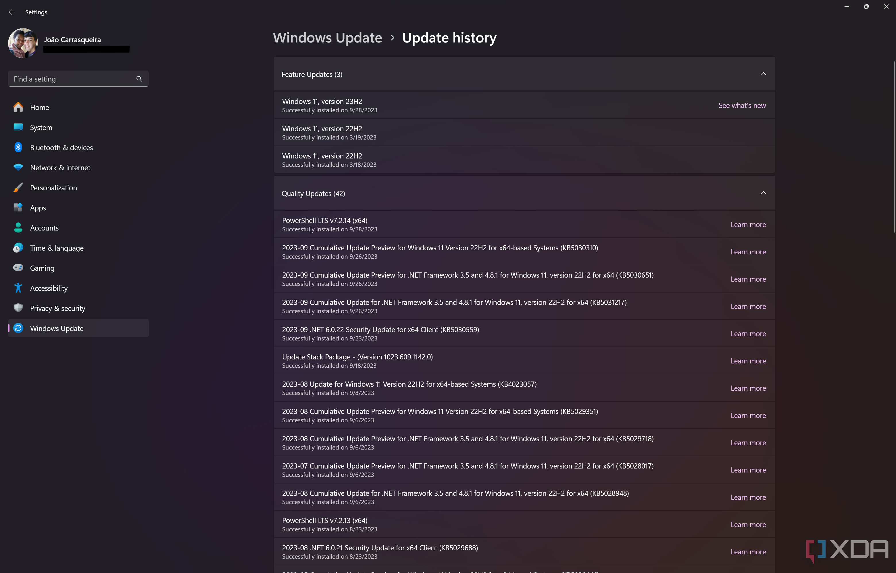 Screenshot of the Update history page in Windows 11 Settings