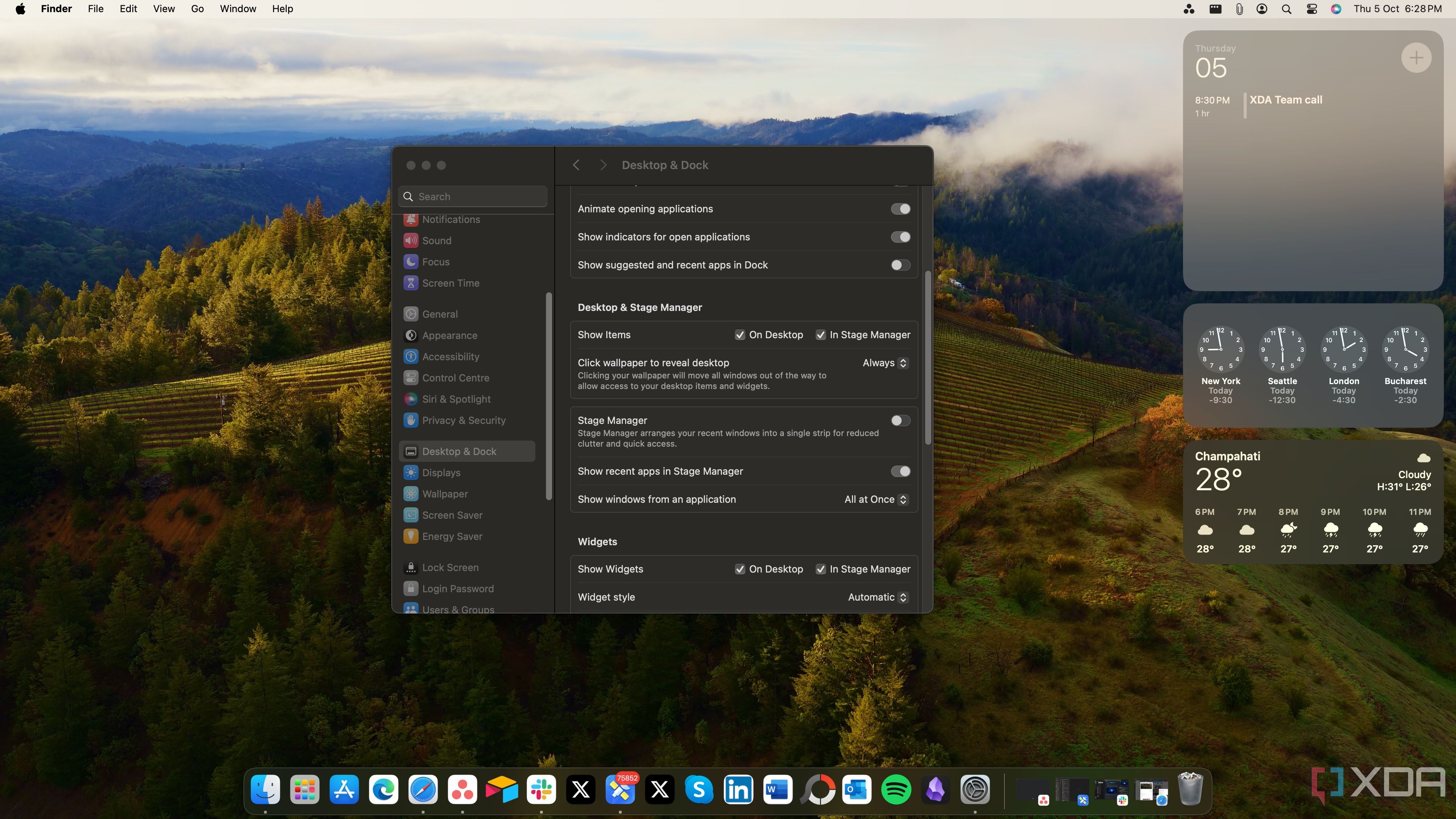 Captura de pantalla que muestra los elementos que se muestran en la configuración de macOS