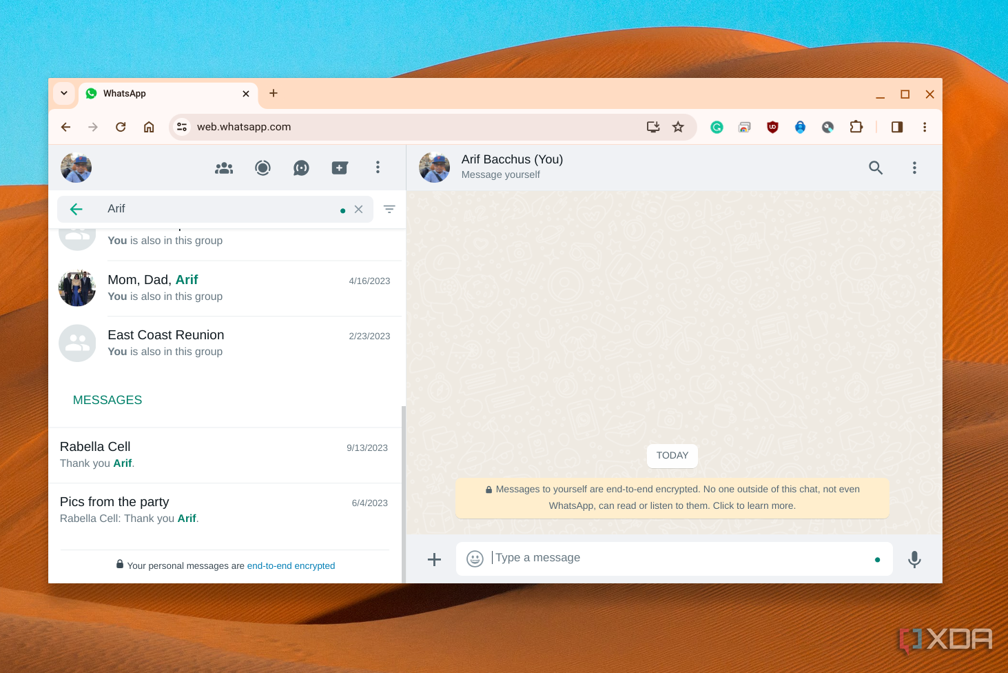 WhatsApp ejecutándose en Chromebook