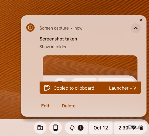 El botón de edición para una captura de pantalla en ChromeOS