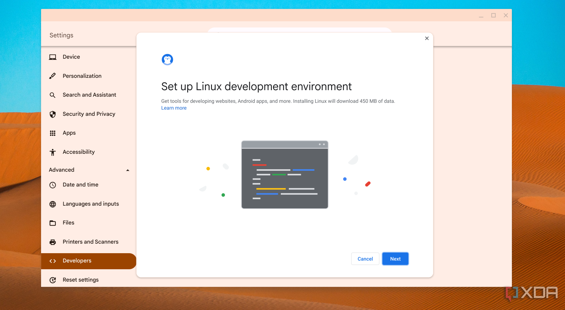 Setting up Linux apps on a Chromebook