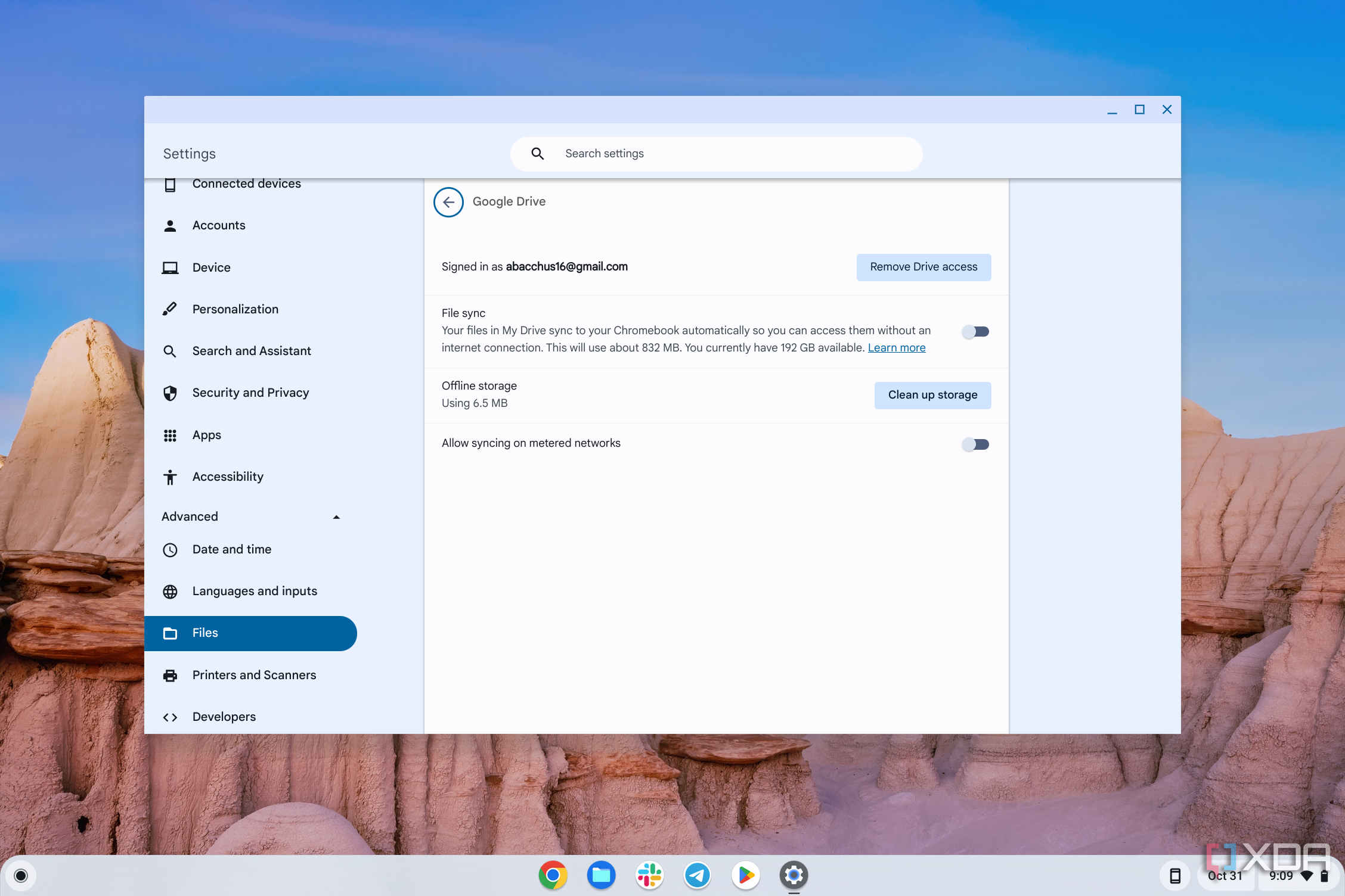 File Sync in Chromebook Plus settings