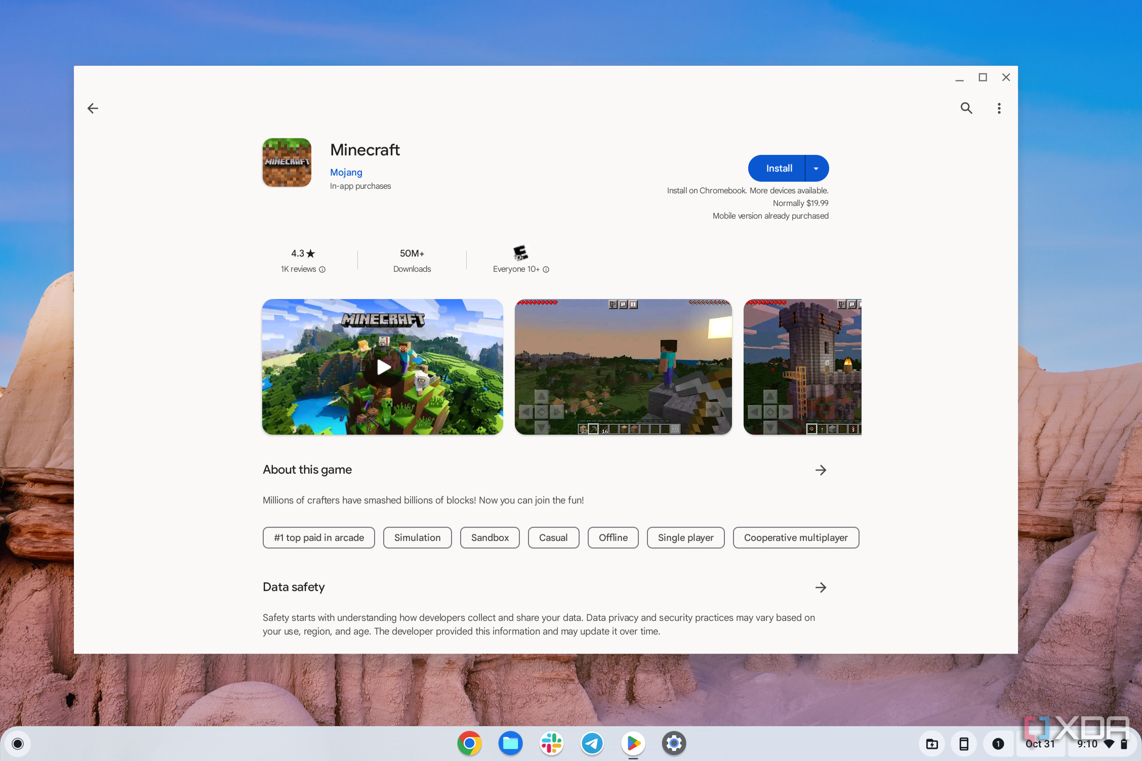 Minecraft in the Google Play Store on ChromeOS