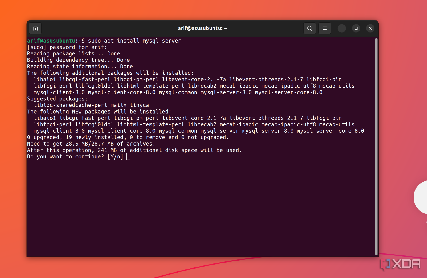 установка сервера MySQL в Ubuntu