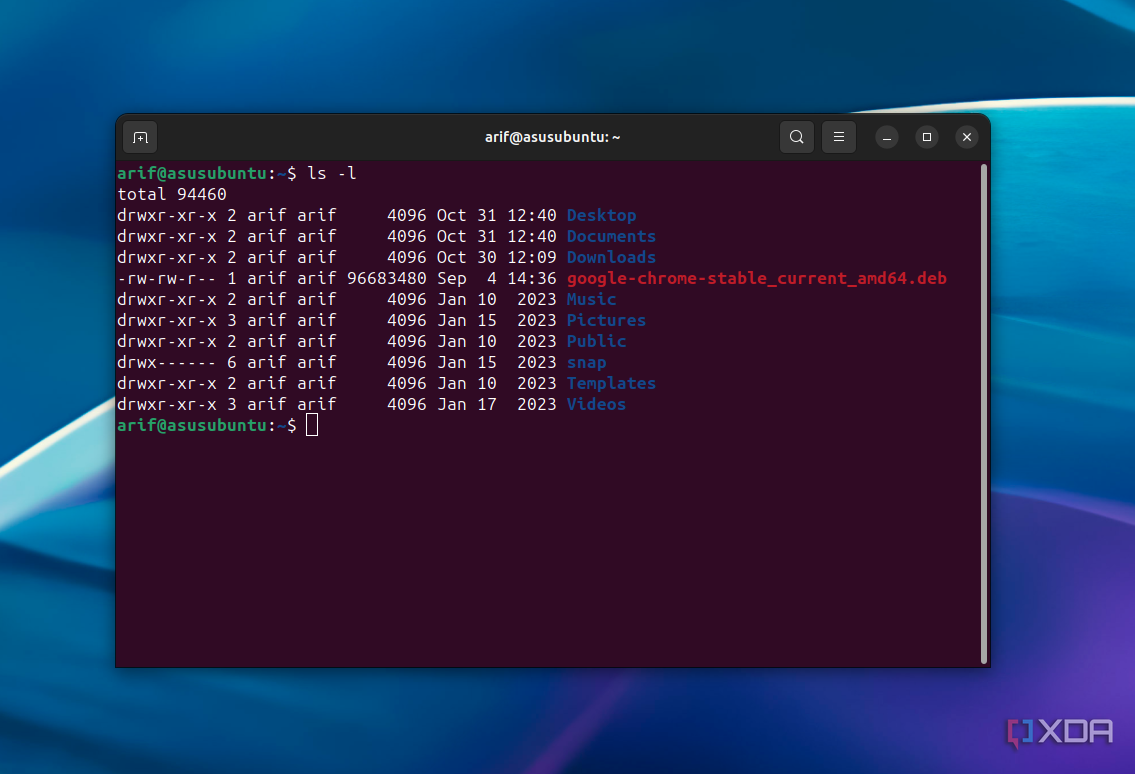 ls-l command readout in Ubuntu