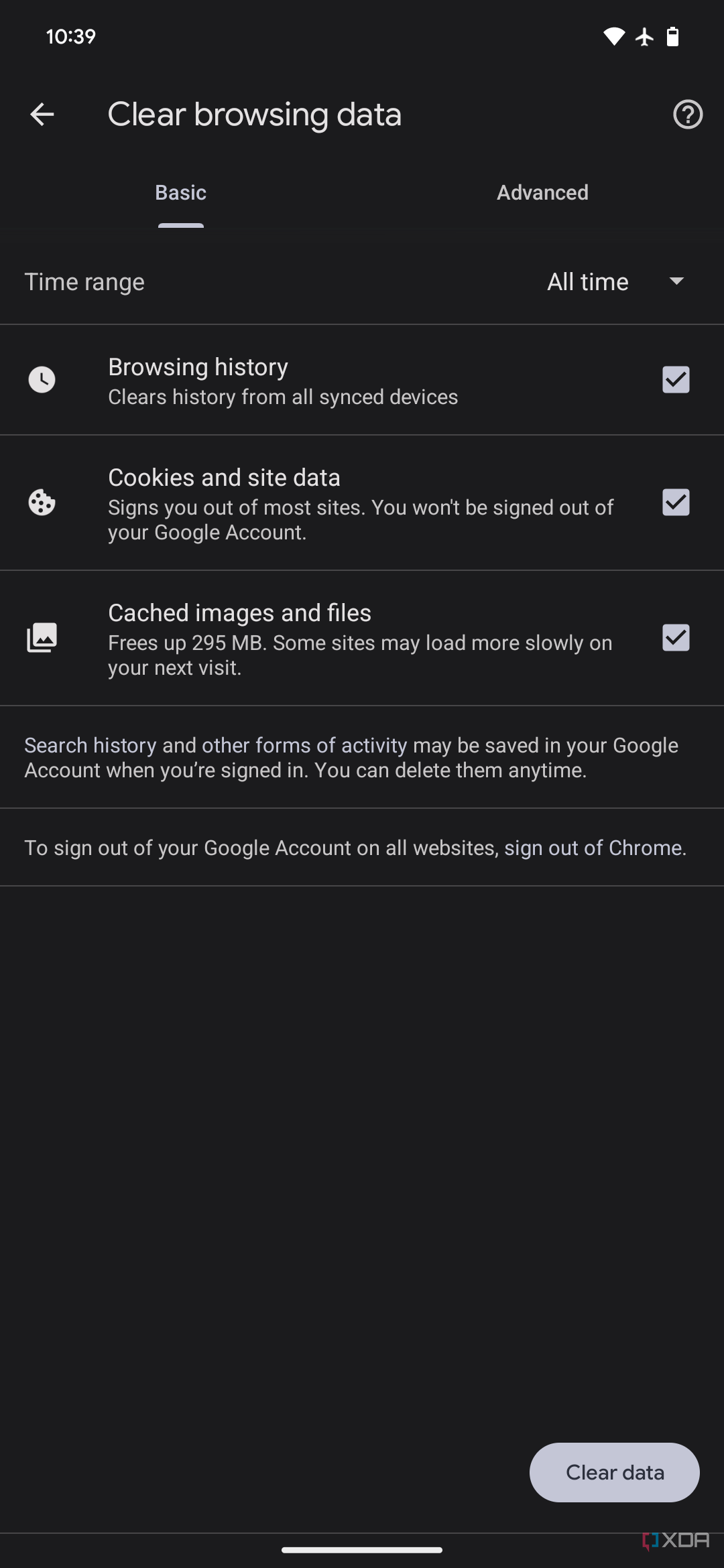 Clearing cookies in Chrome on Android