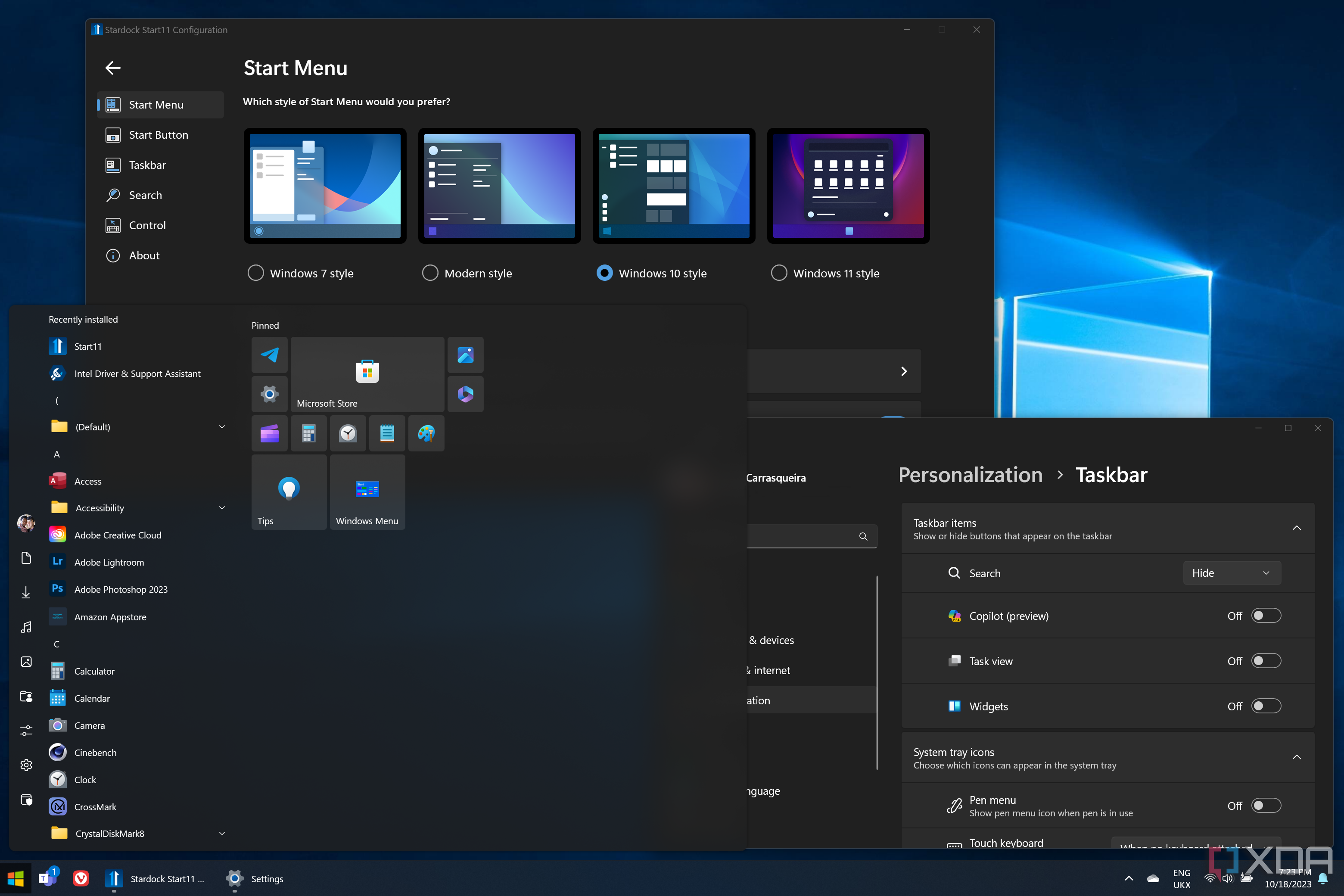 Screenshot of a Windows 11 desktop customized to mimic the look of Windows 10