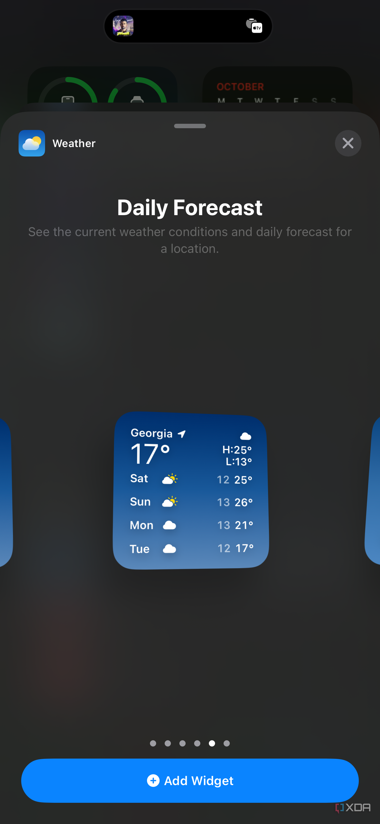 Widget meteorológico: previsão diária