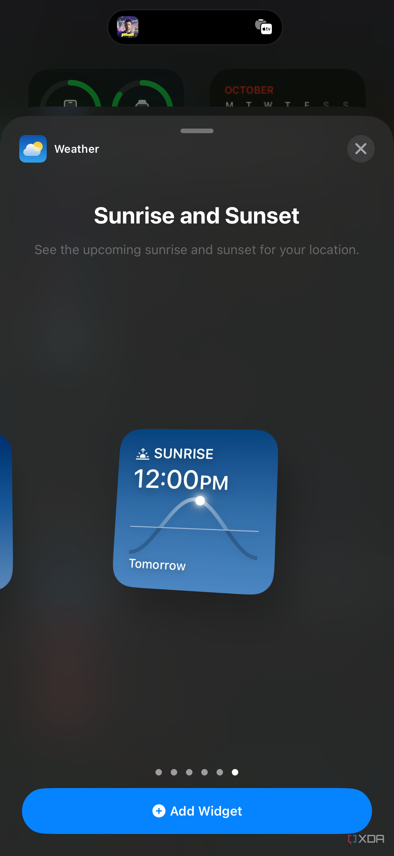 Widget meteorológico: nascer e pôr do sol